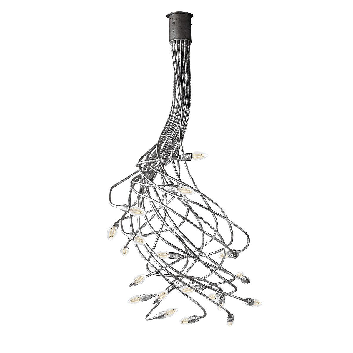 La serie Turciù, diseñada por Enzo Catellani, se basa en la interacción y la libertad creativa. Cada brazo flexible se puede girar y moldear como se desee, permitiendo que la lámpara se convierta en una expresión escultórica personalizada de la