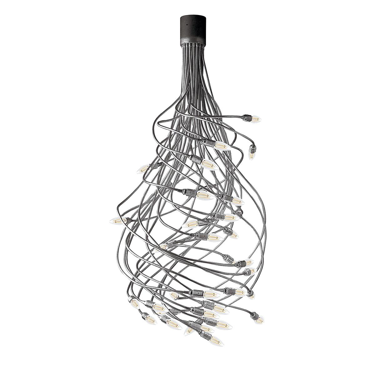 La serie Turciù, disegnata da Enzo Catellani, incarna l'interazione, la creatività e la libertà espressiva. Grazie ai suoi numerosi bracci flessibili, la lampada può essere modellata e scolpita a piacimento, creando una presenza luminosa unica e