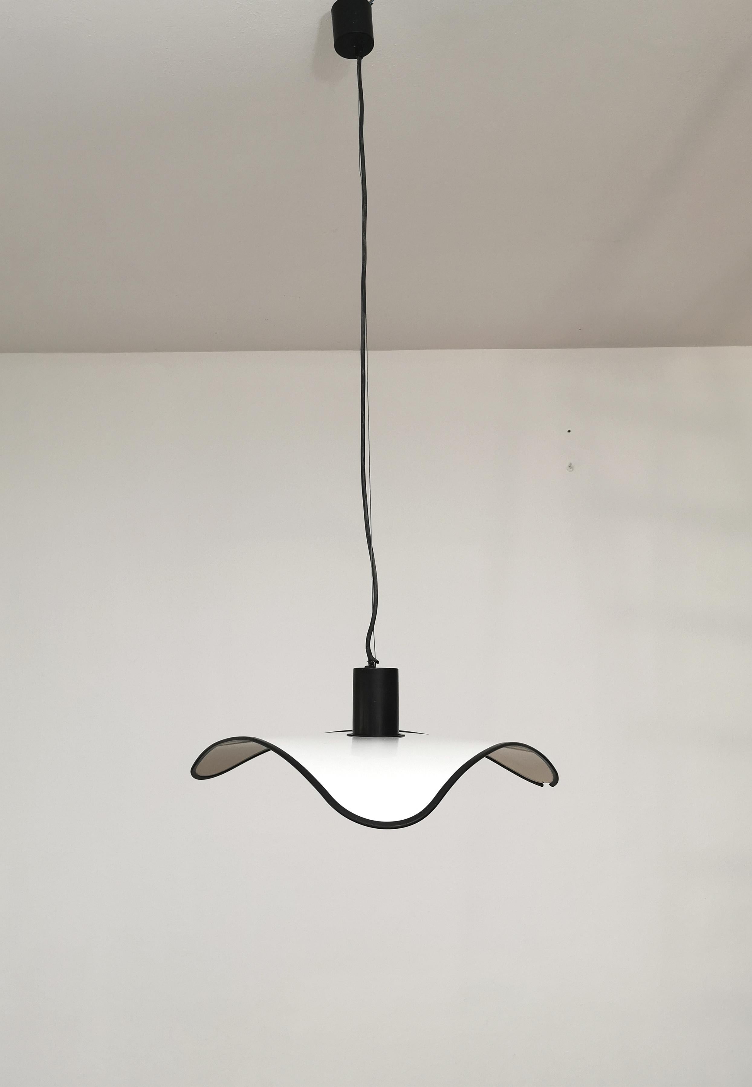 Italian Suspension Lamp Chandelier White Plastic Lighting Mid-Century Modern Italy 1970s For Sale