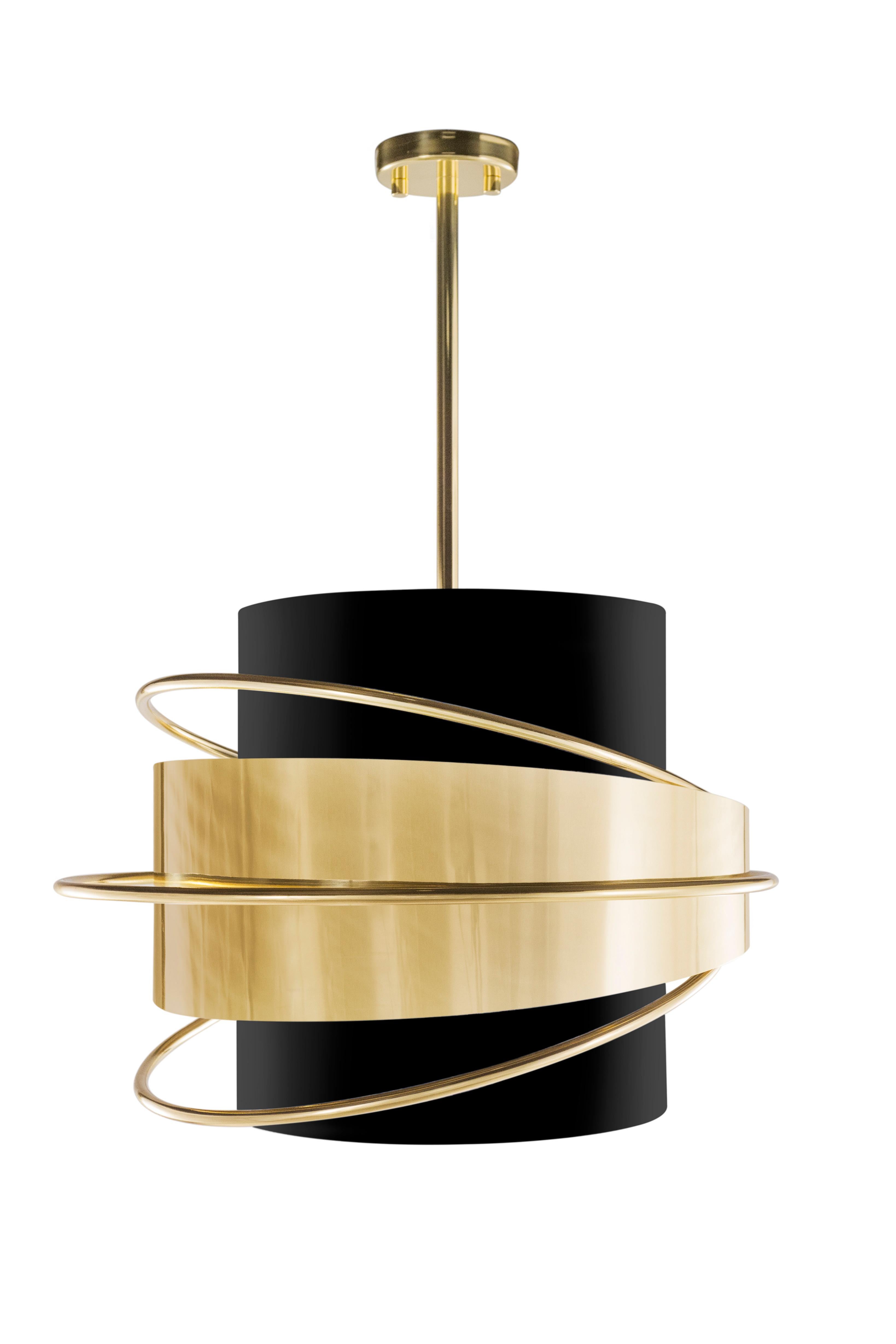 Art Deco Enlace Pendant Chandelier Black Brass Handmade Portugal Greenapple For Sale 1