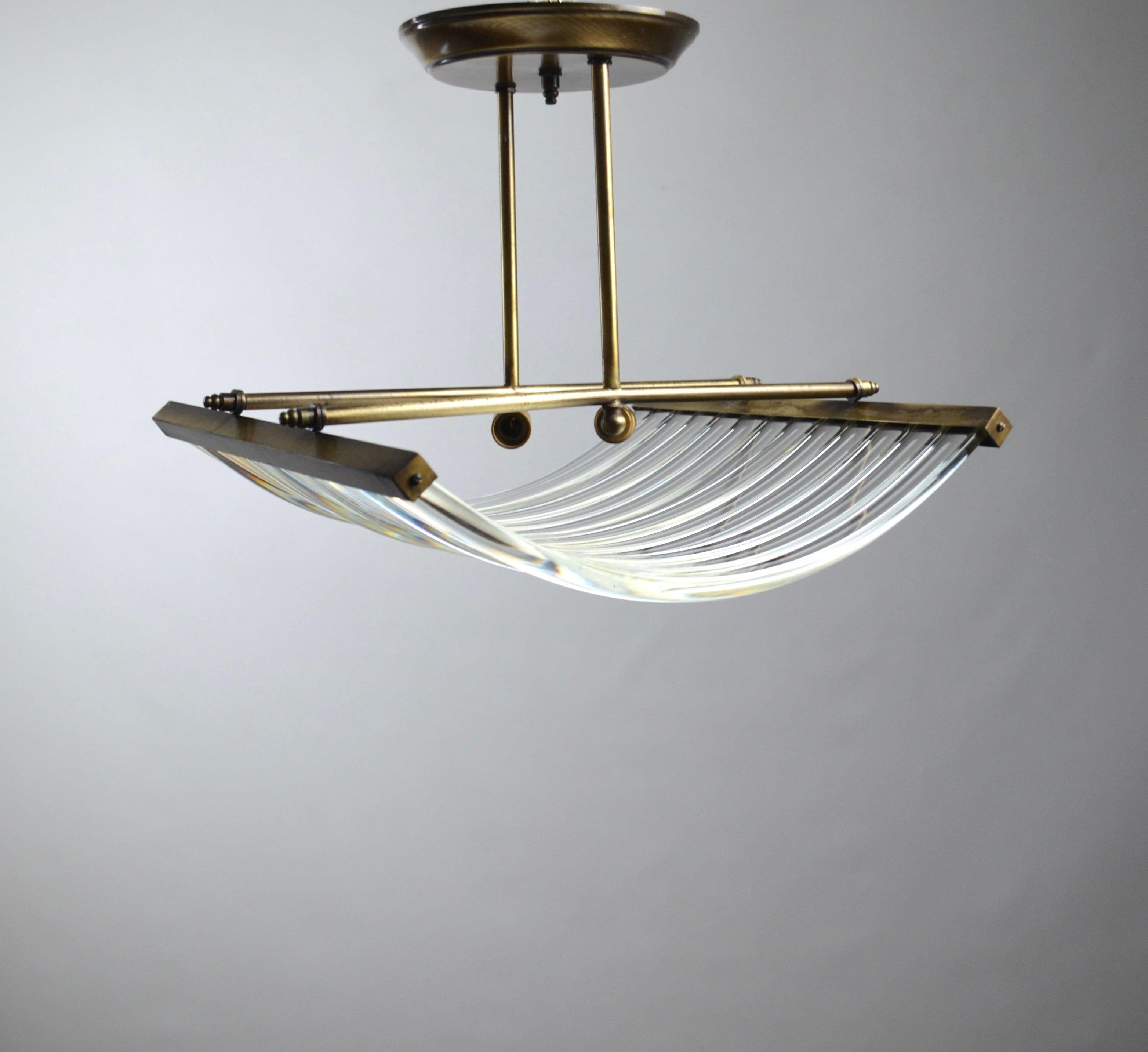 Romantic Suspension Lamp in Curved Glass Bars, 1970s For Sale