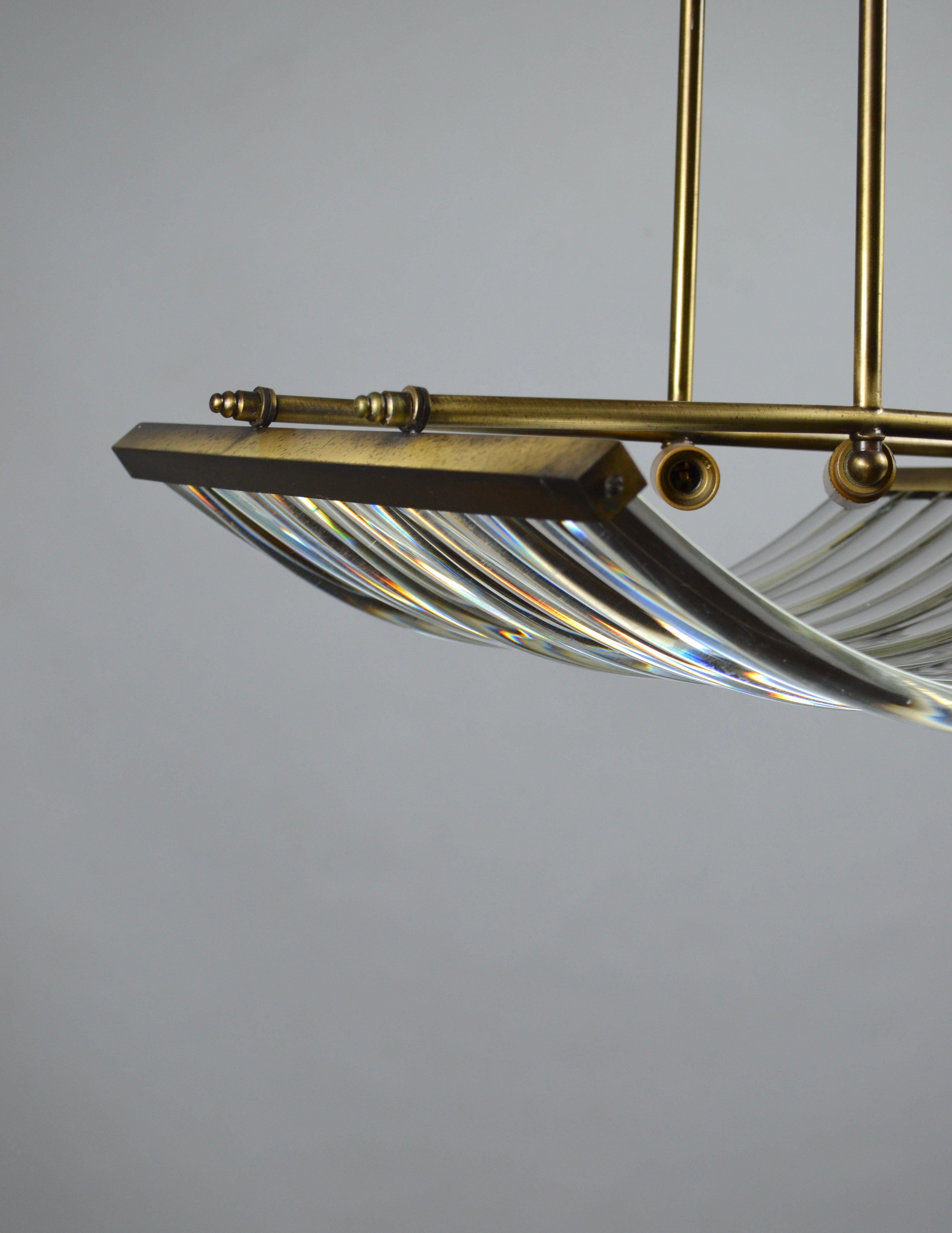 Portuguese Suspension Lamp in Curved Glass Bars, 1970s For Sale