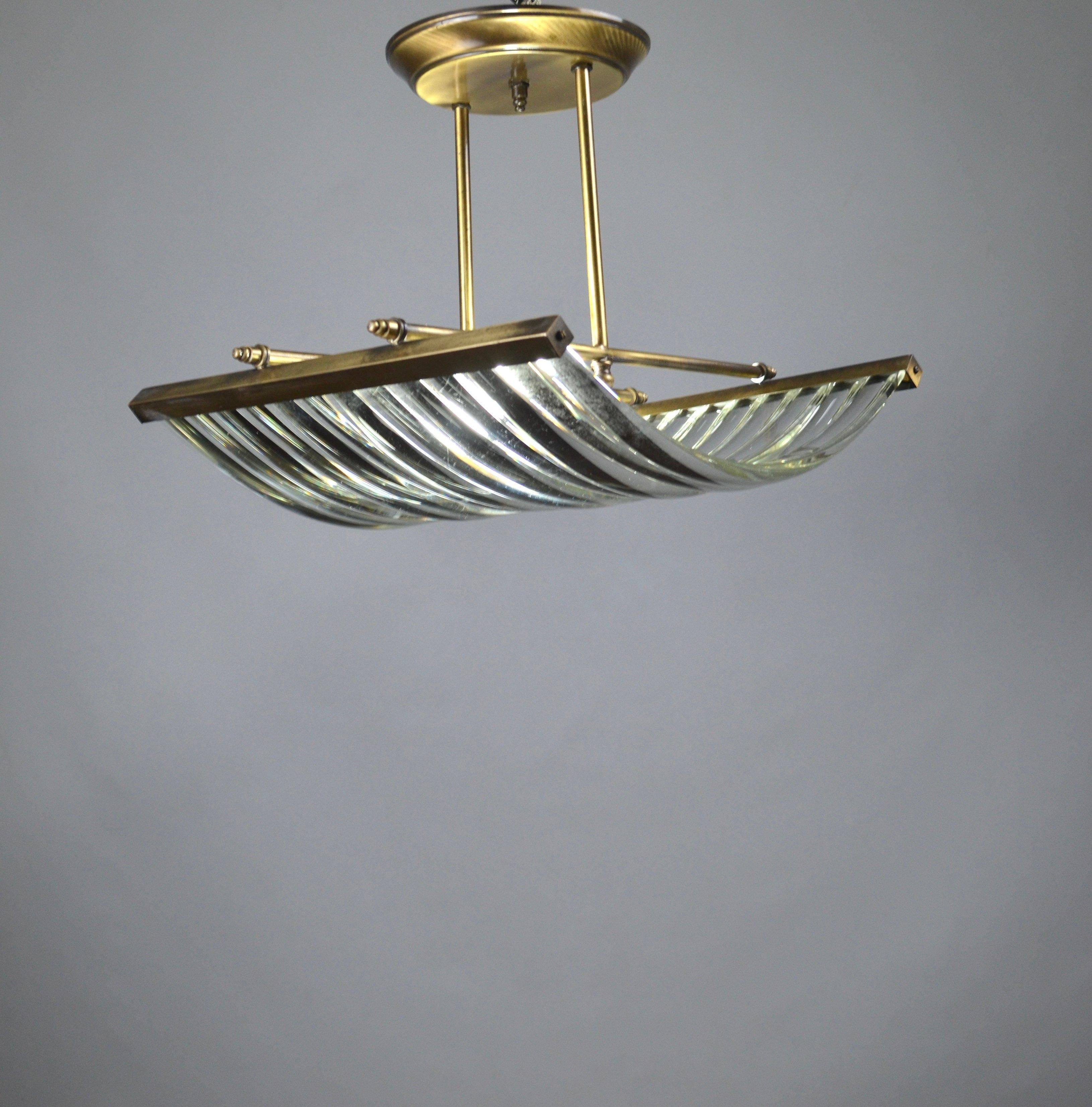 Late 20th Century Suspension Lamp in Curved Glass Bars, 1970s For Sale