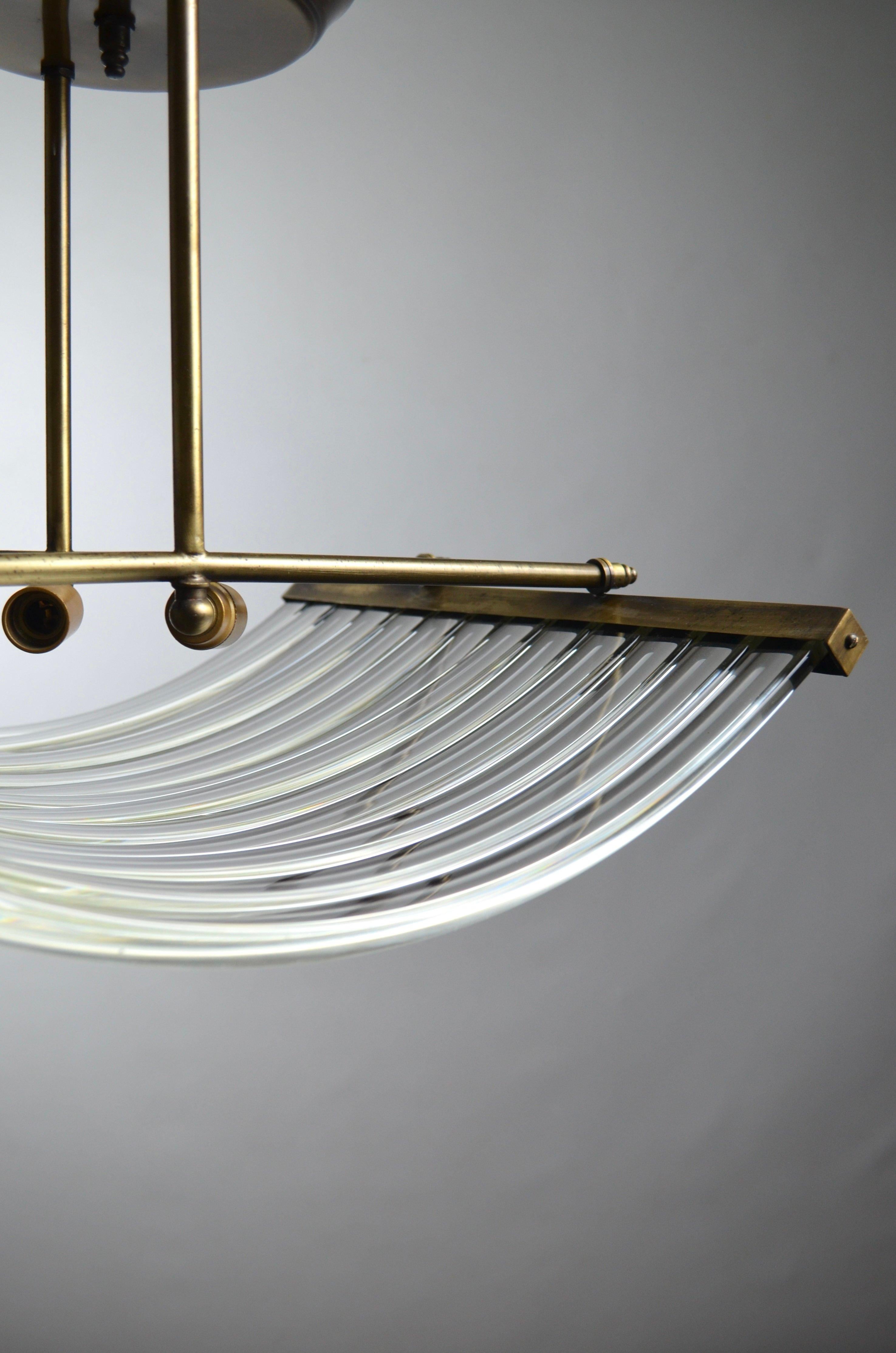 Suspension Lamp in Curved Glass Bars, 1970s For Sale 1