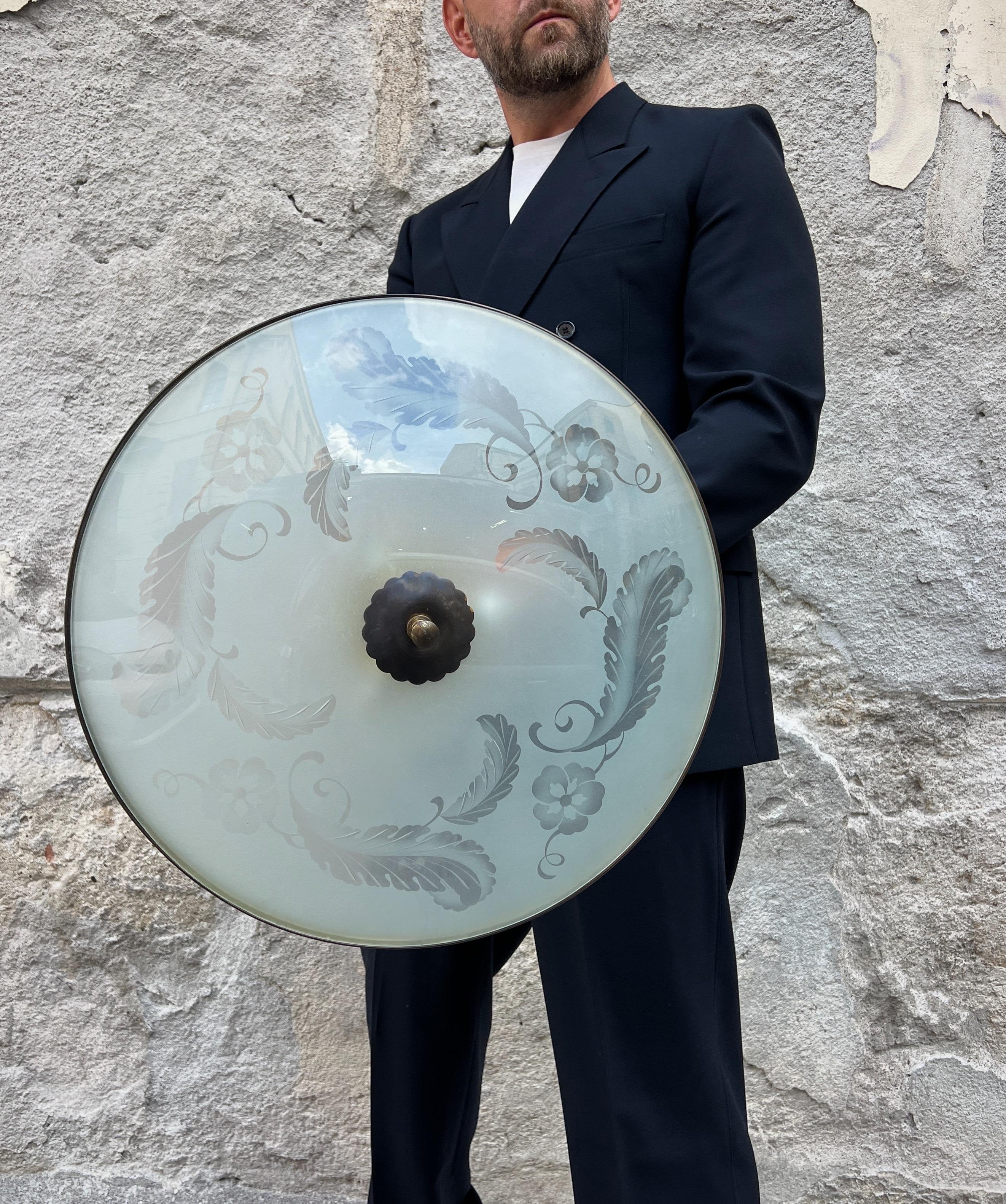Lampada a sospensione in vetro di Murano e ottone di Pietro Chiesa per Fontana Arte in vendita 10