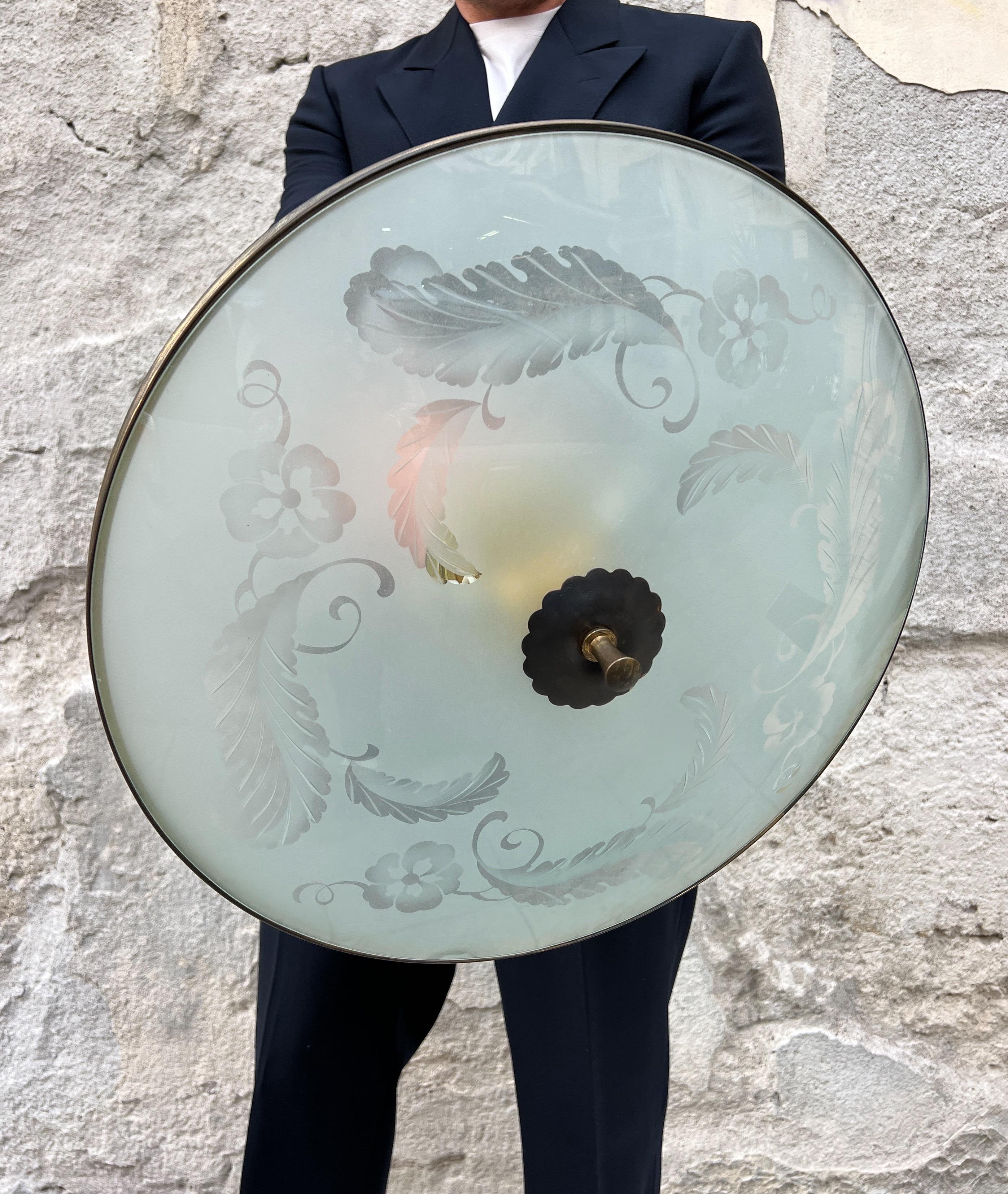 Lampada a sospensione in vetro di Murano e ottone di Pietro Chiesa per Fontana Arte In condizioni buone in vendita a Palermo, PA