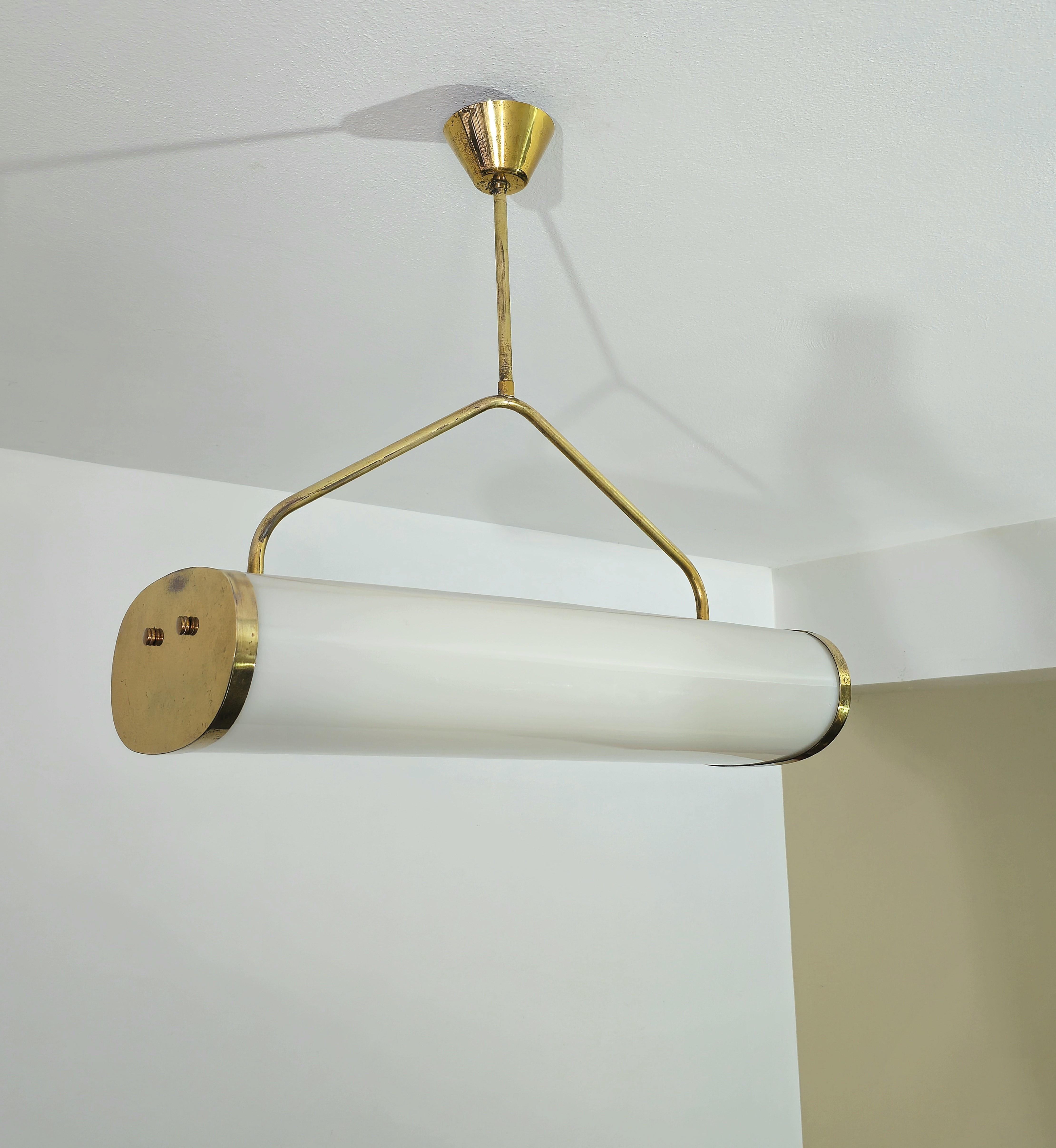 Mid-Century Modern Suspension Lamp Plexiglass Brass Metal Midcentury Modern Italian Design 1960s For Sale