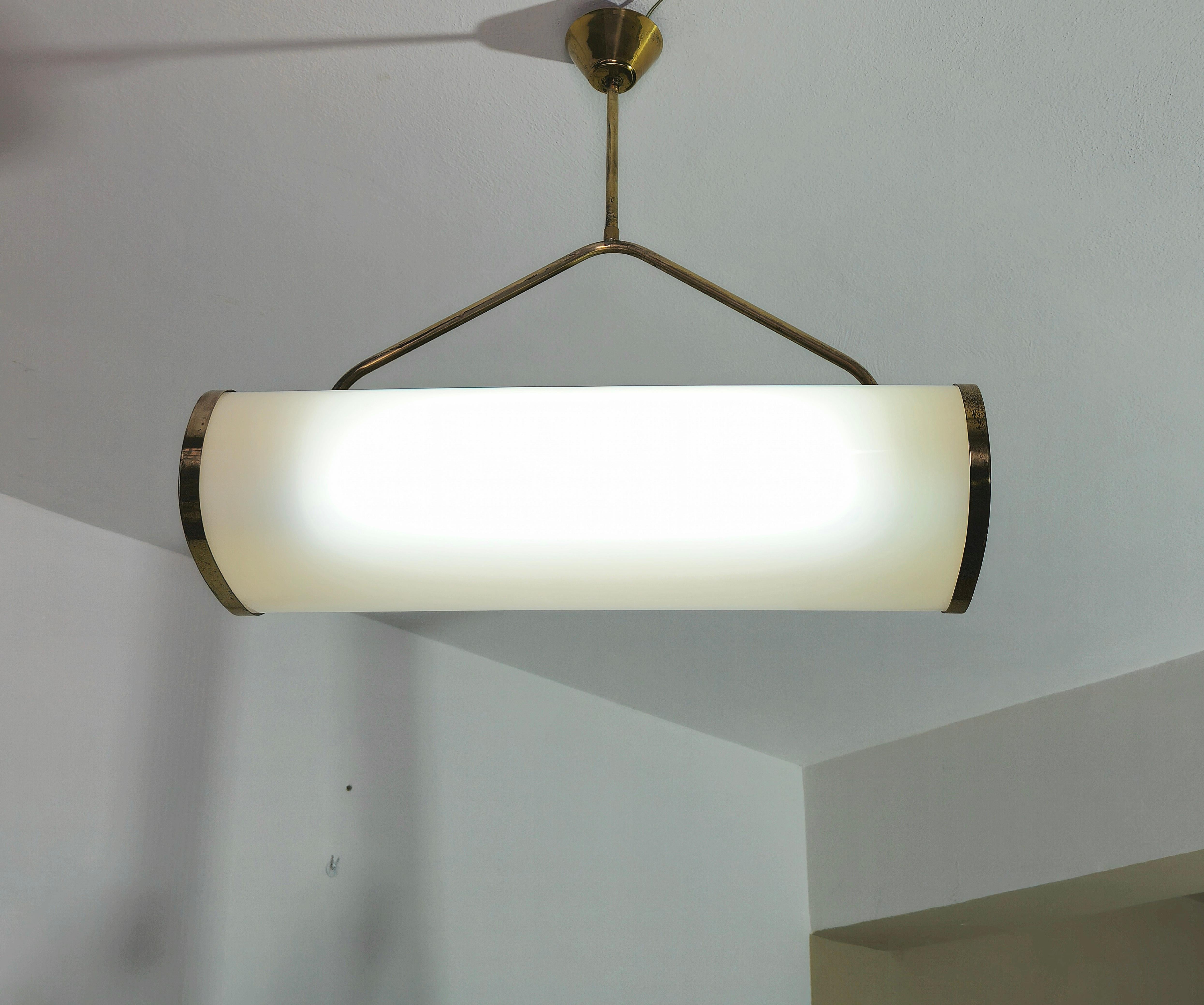 Suspension Lamp Plexiglass Brass Metal Midcentury Modern Italian Design 1960s For Sale 3