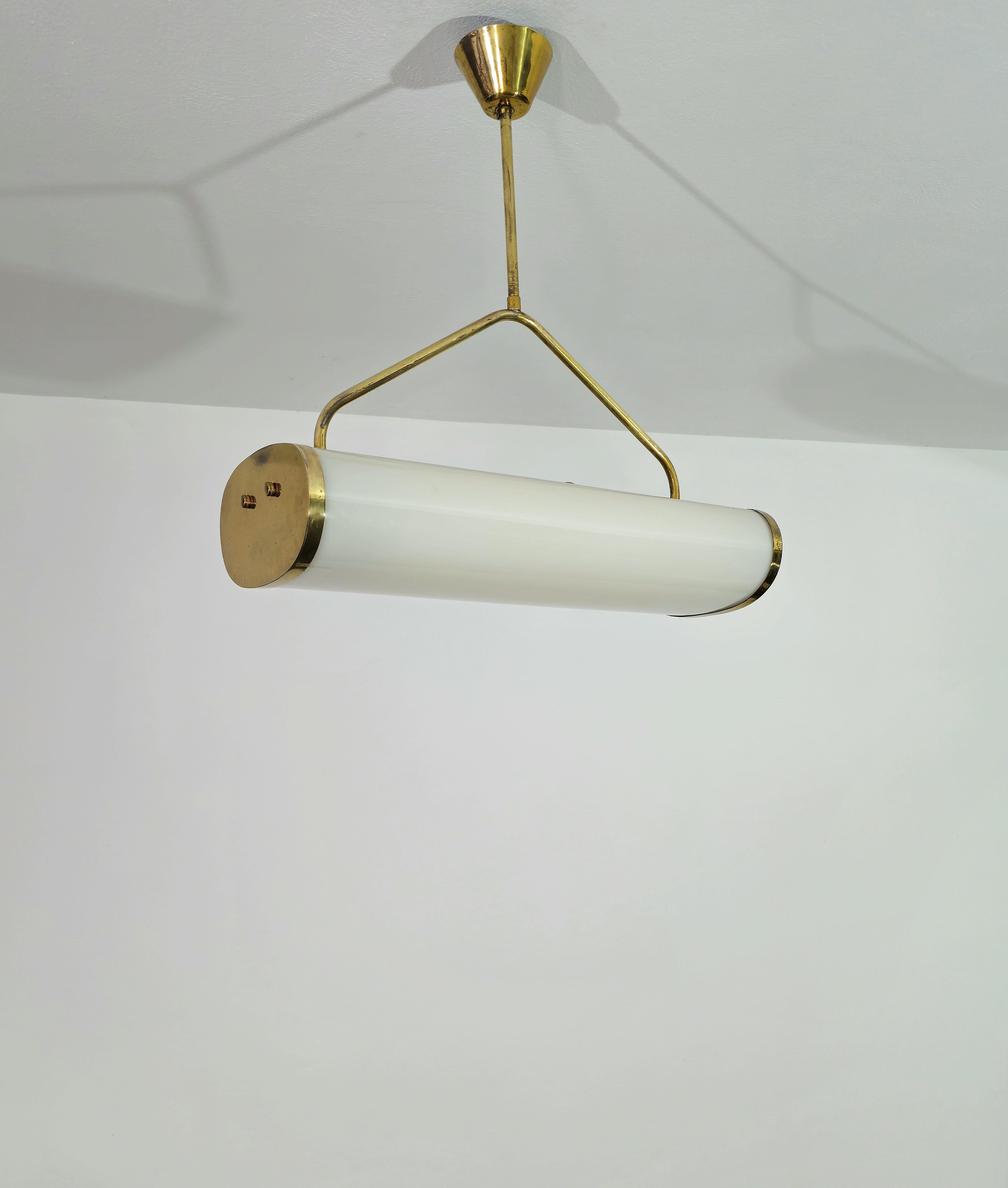 Suspension Lamp Plexiglass Brass Metal Midcentury Modern Italian Design 1960s For Sale 4
