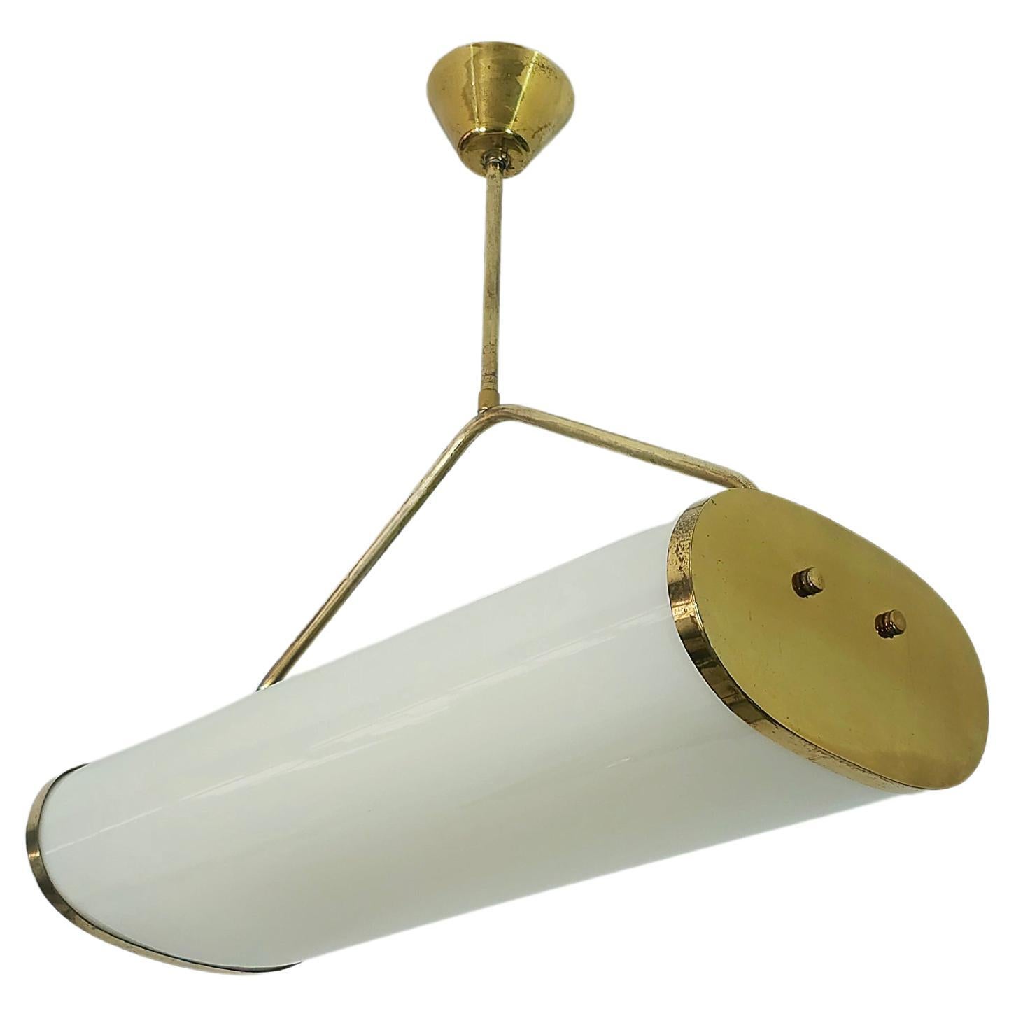 Suspension Lamp Plexiglass Brass Metal Midcentury Modern Italian Design 1960s For Sale