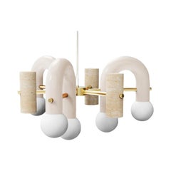 Lampada a sospensione contemporanea di ispirazione Art Déco Pyppe 70 in ottone, travertino avorio