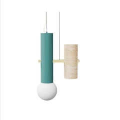 Contemporary Art Deco Pendant Lamp Pyppe Single I, Brass, Dream Green