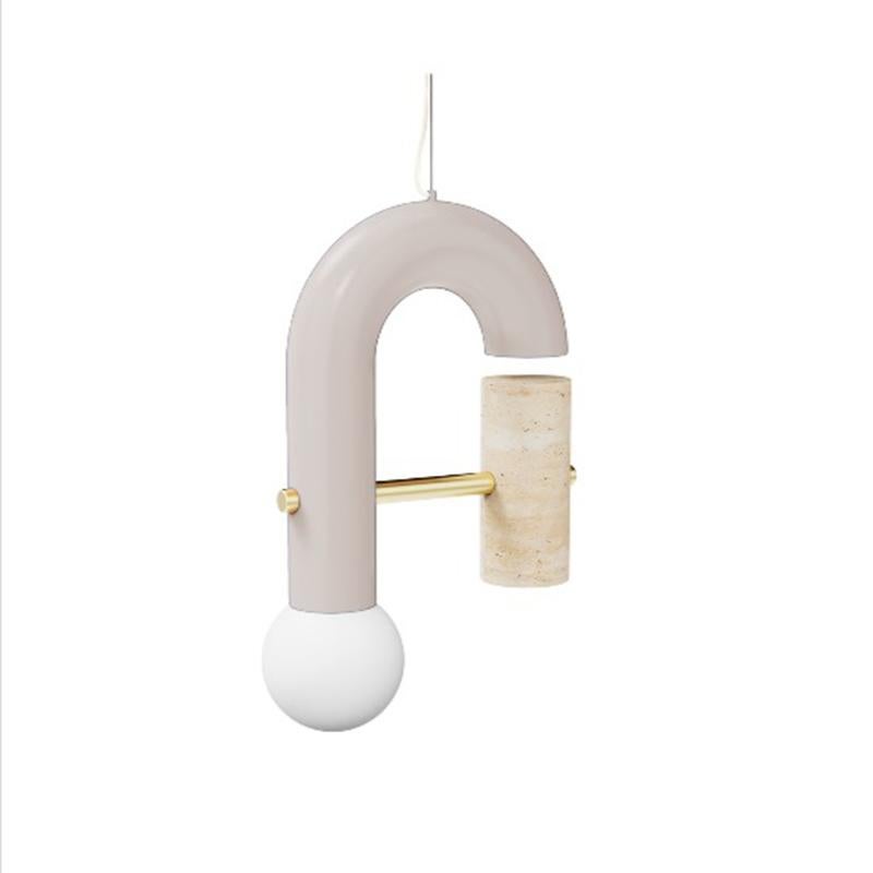 Lampada a sospensione contemporanea Art Deco Pyppe Single II, ottone, blu e travertino In condizioni Nuovo in vendita a Lisbon, PT