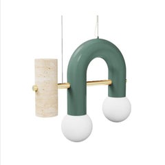 Lampe à suspension Art Déco contemporaine Pyppe Single III, laiton, taupe, travertin