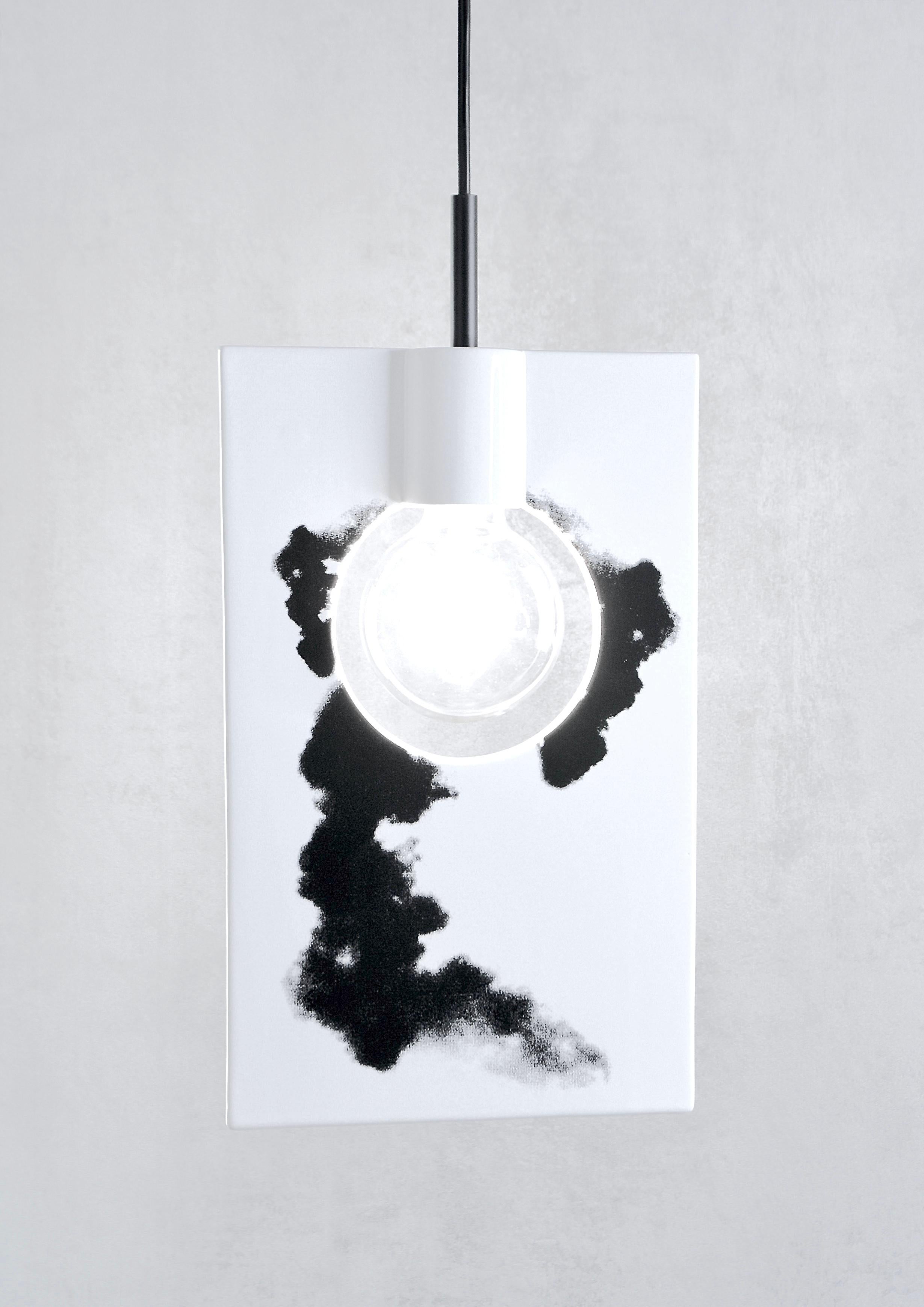 Lampada a sospensione contemporanea in gres bianco lucido, design minimalista, SMOKE in vendita 5