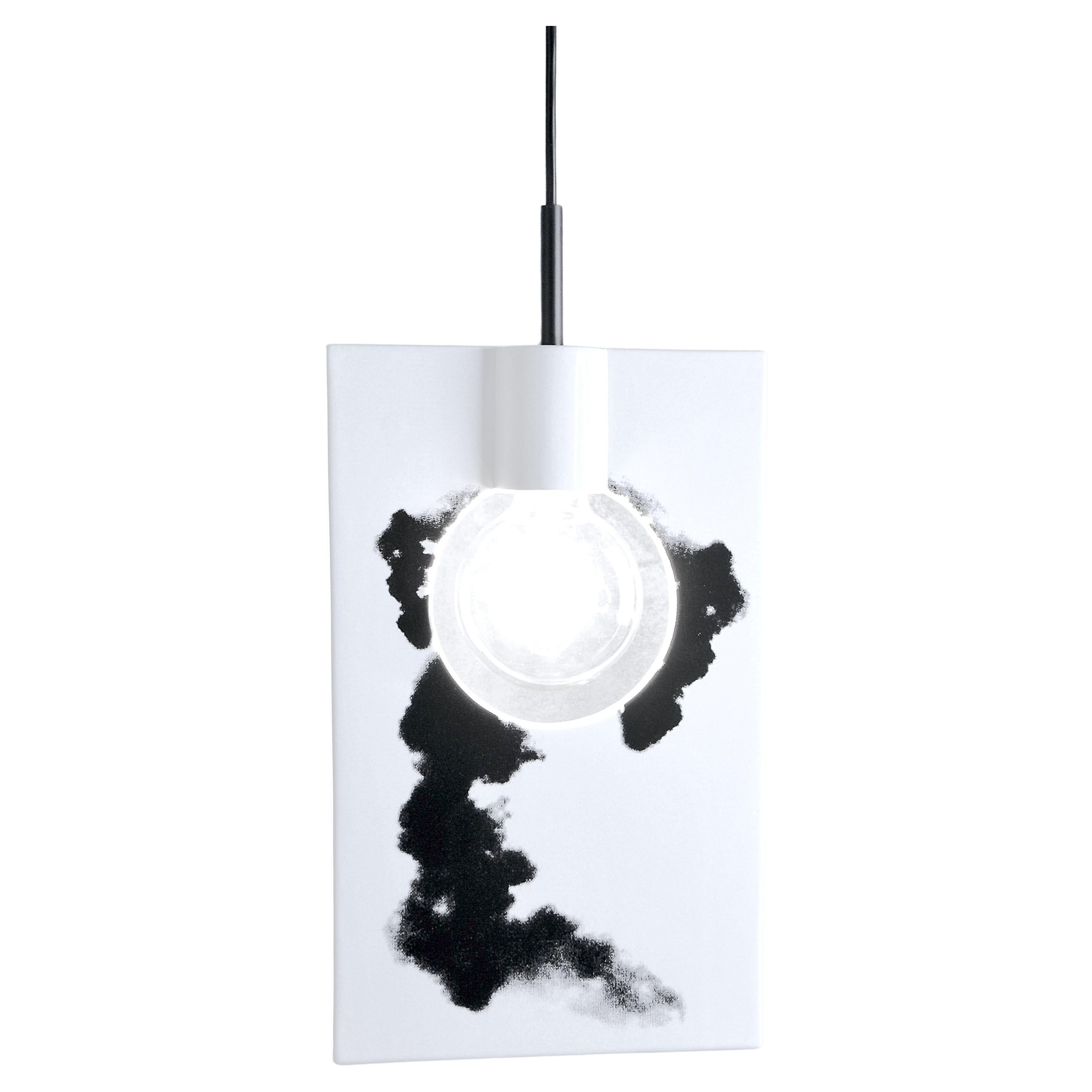Lampada a sospensione contemporanea in gres bianco lucido, design minimalista, SMOKE in vendita