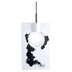 Contemporary Glossy White Stoneware Suspension Lamp, Minimalist Design, SMOKE