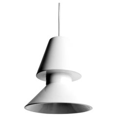 Contemporary Glossy White Stoneware Suspension Lamp, Minimalist Design TWIN 1.1
