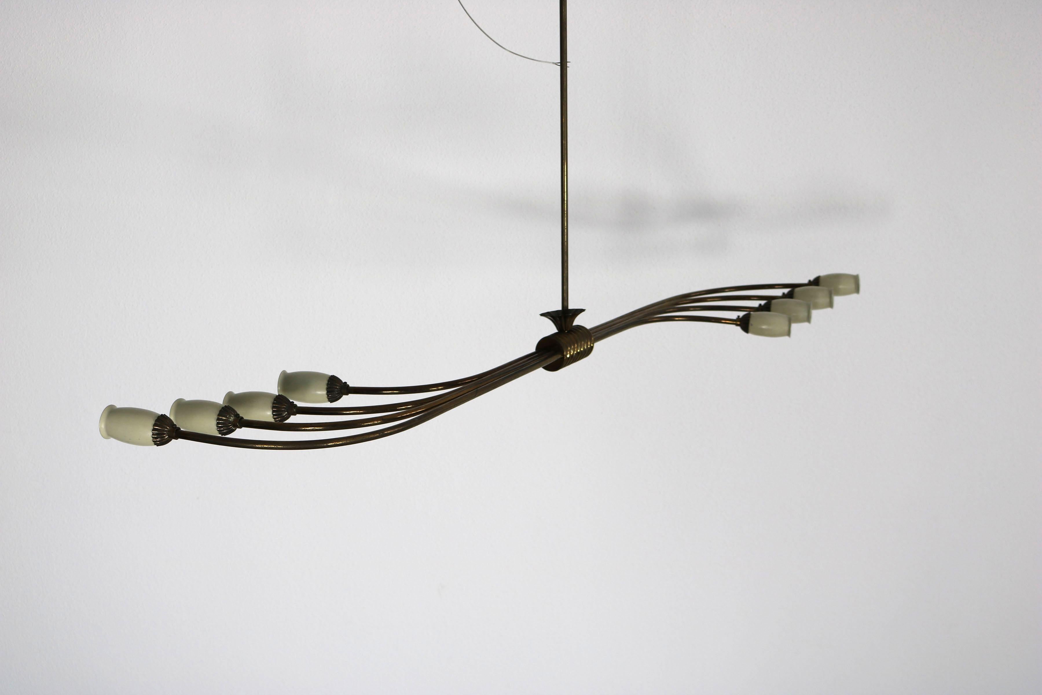 Italian Suspension Lamp with Eight Lights, 1950 from Italy, Brass For Sale