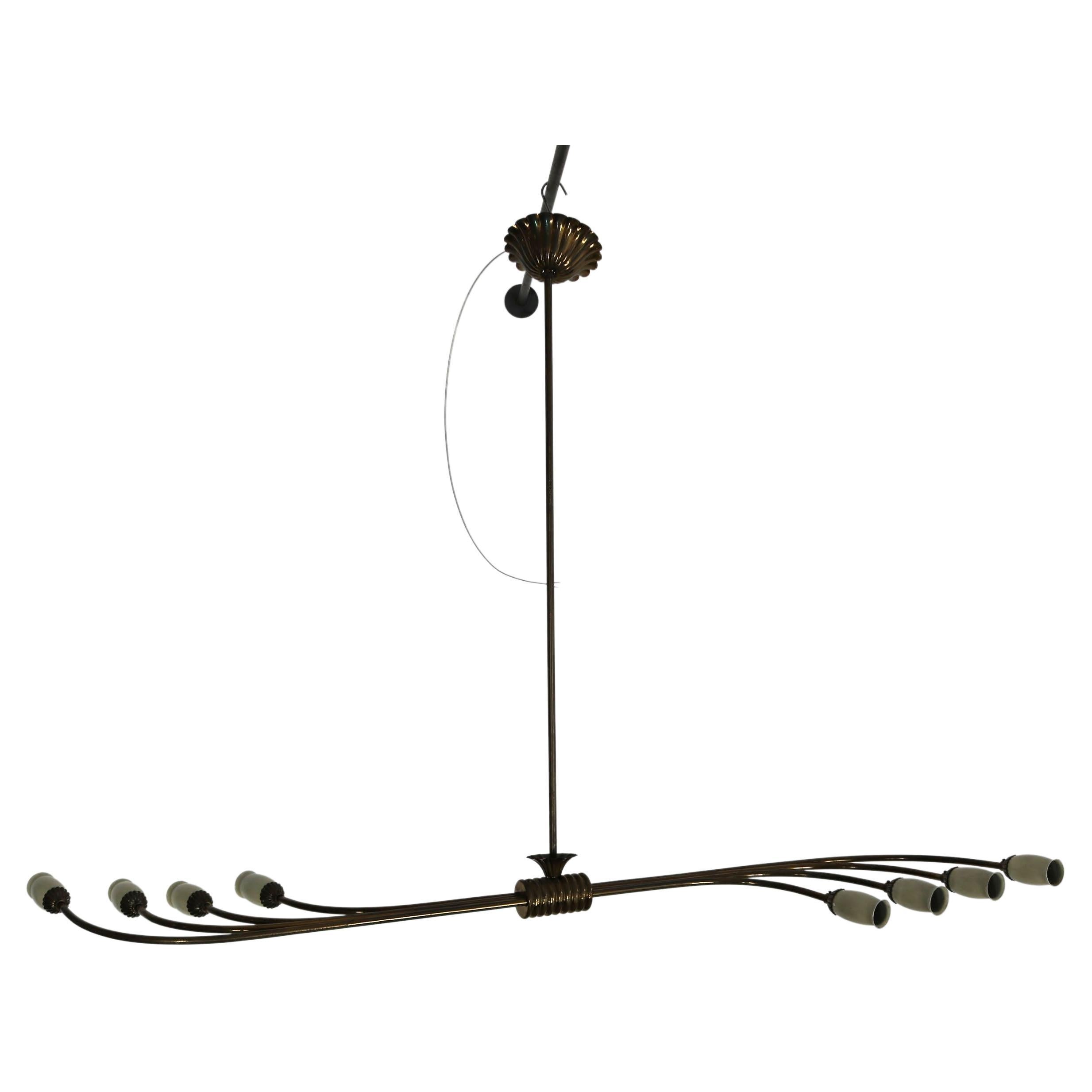 Suspension Lamp with Eight Lights, 1950 from Italy, Brass For Sale