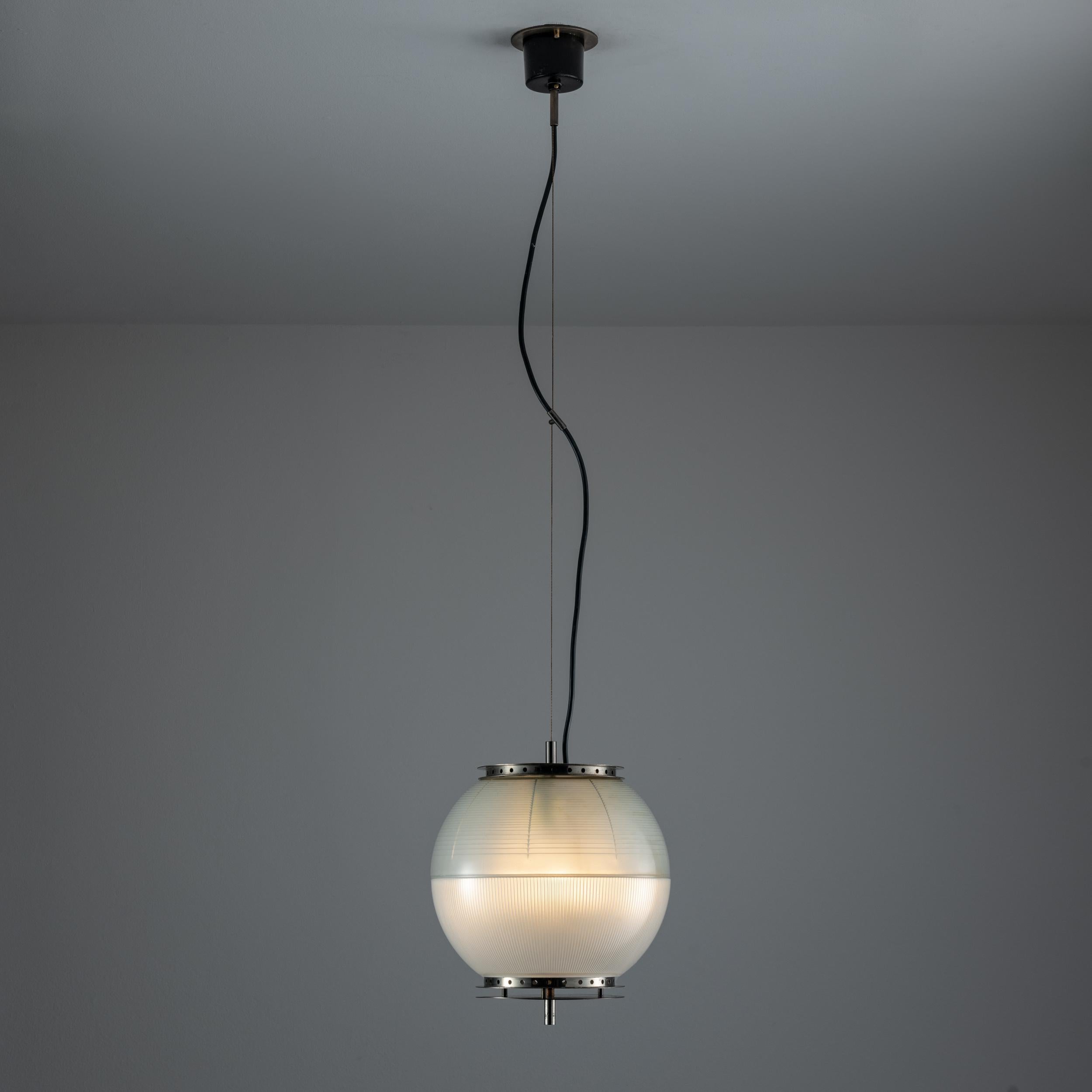 Suspension light by Suspension Light by Ignazio Gardella for Azucena. Designed and manufactured in Italy, circa 1960's. Holophane glass, chrome, nickel. We recommend Lamping Qty 3 E27 bulbs. Bulbs not included.