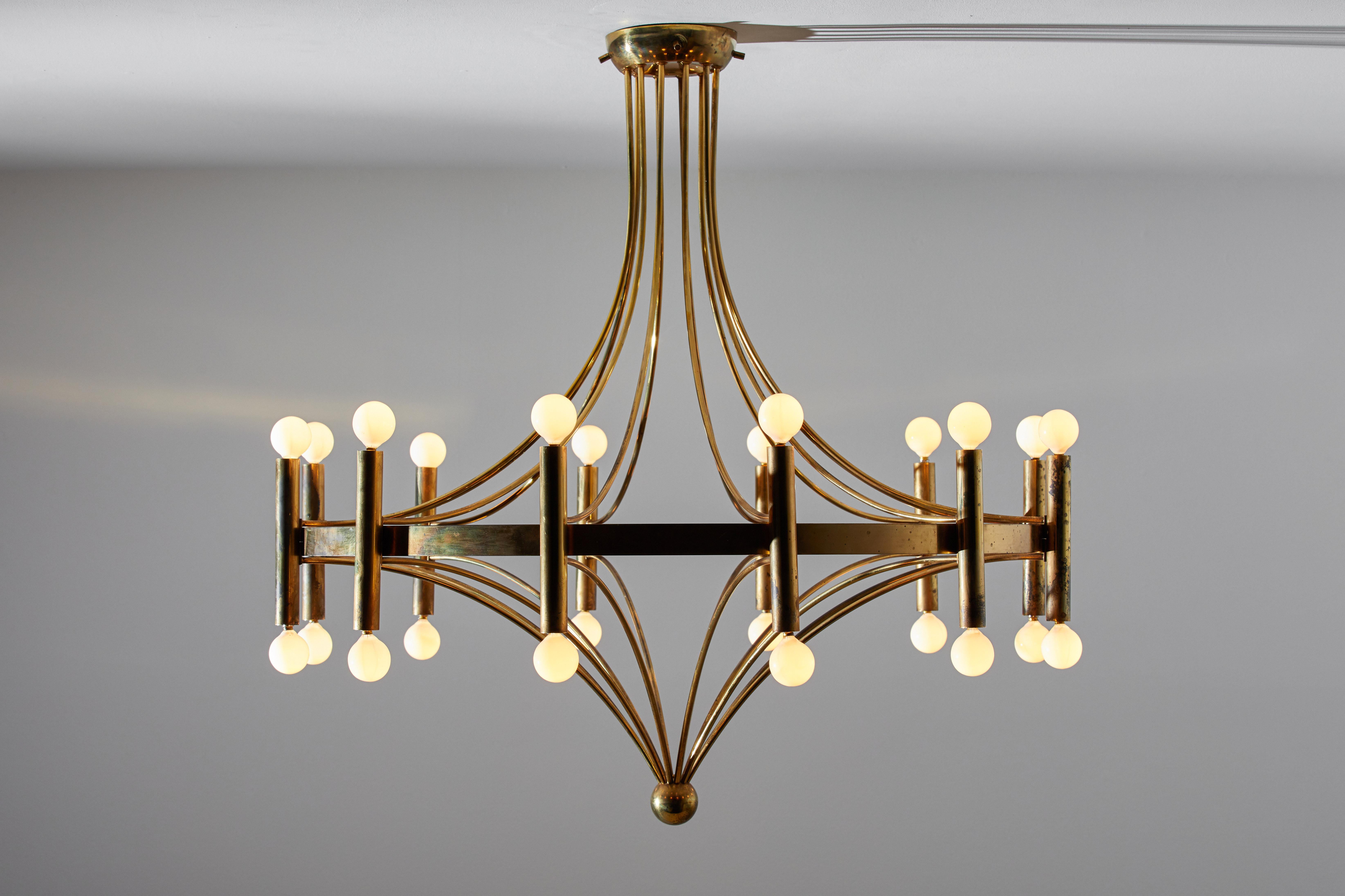  Suspension Light by Stilnovo. Manufactured in Italy circa 1950's. Rare, custom high quality production. Brass, Rewired for U.S. junction boxes. Takes twenty four E27 25w candelabra bulbs. Bulbs provided as a one time courtesy.