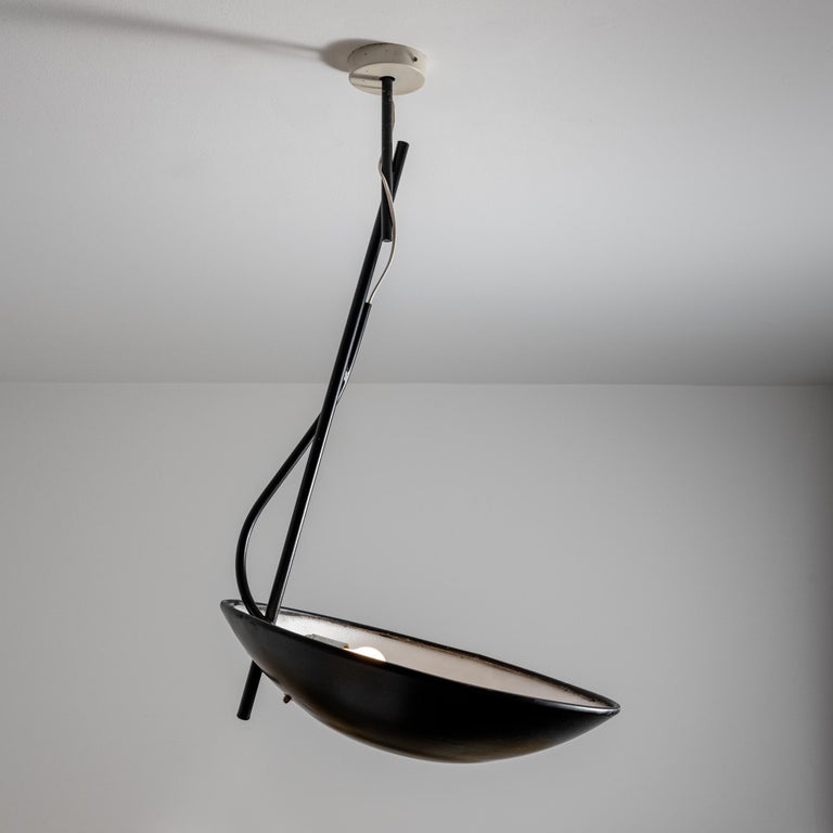 Suspension light by Stilnovo. Manufactured in Italy, circa 1950's. Enameled metal, brass hardware. Original canopy. Wired for U.S. standards. We recommend: Lamping: 120v 1Qty E27 60w bulb. Bulb not included.