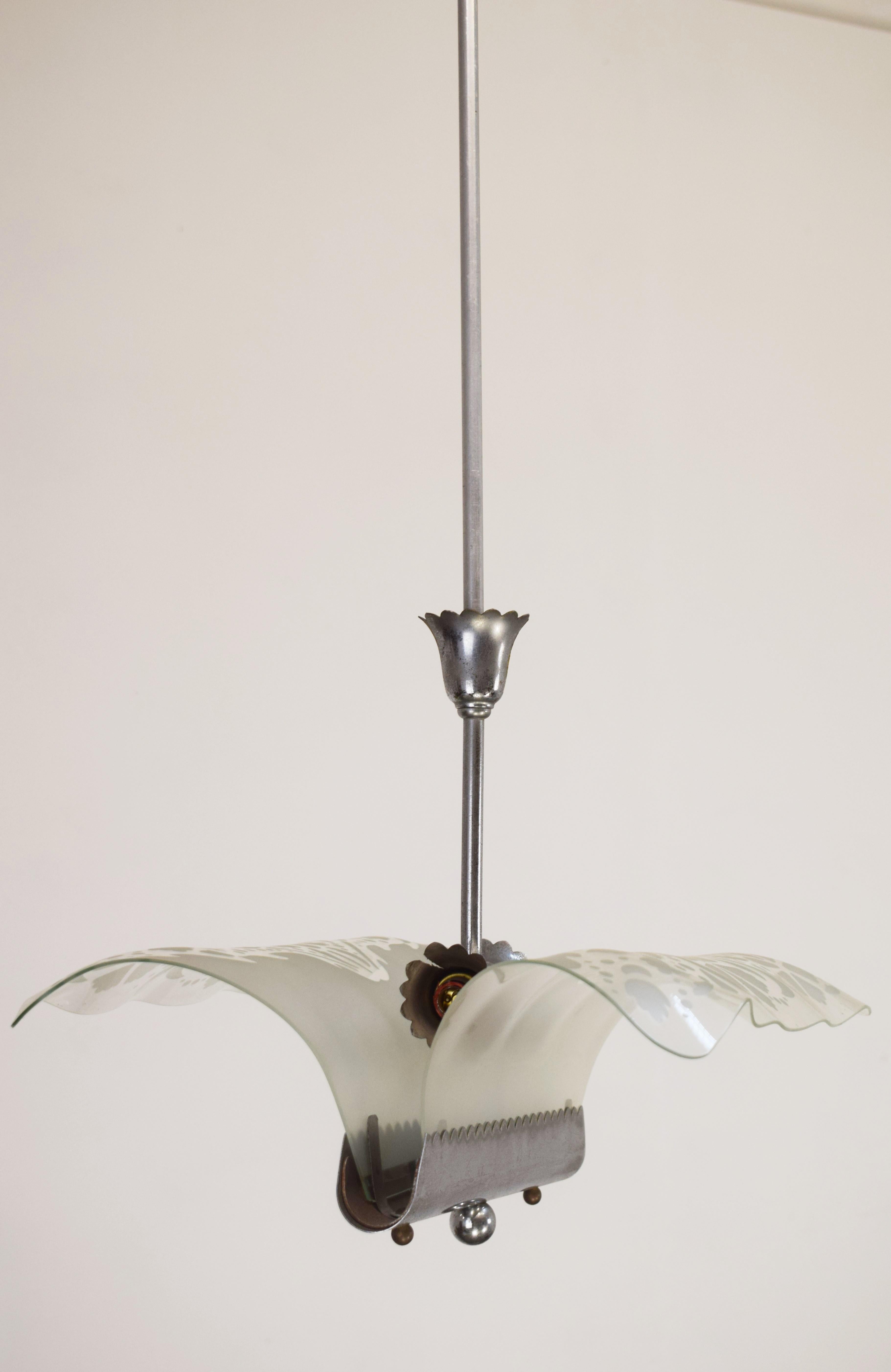 Mid-20th Century Suspension light in the style of Pietro Chiesa, Italy, 1940s For Sale