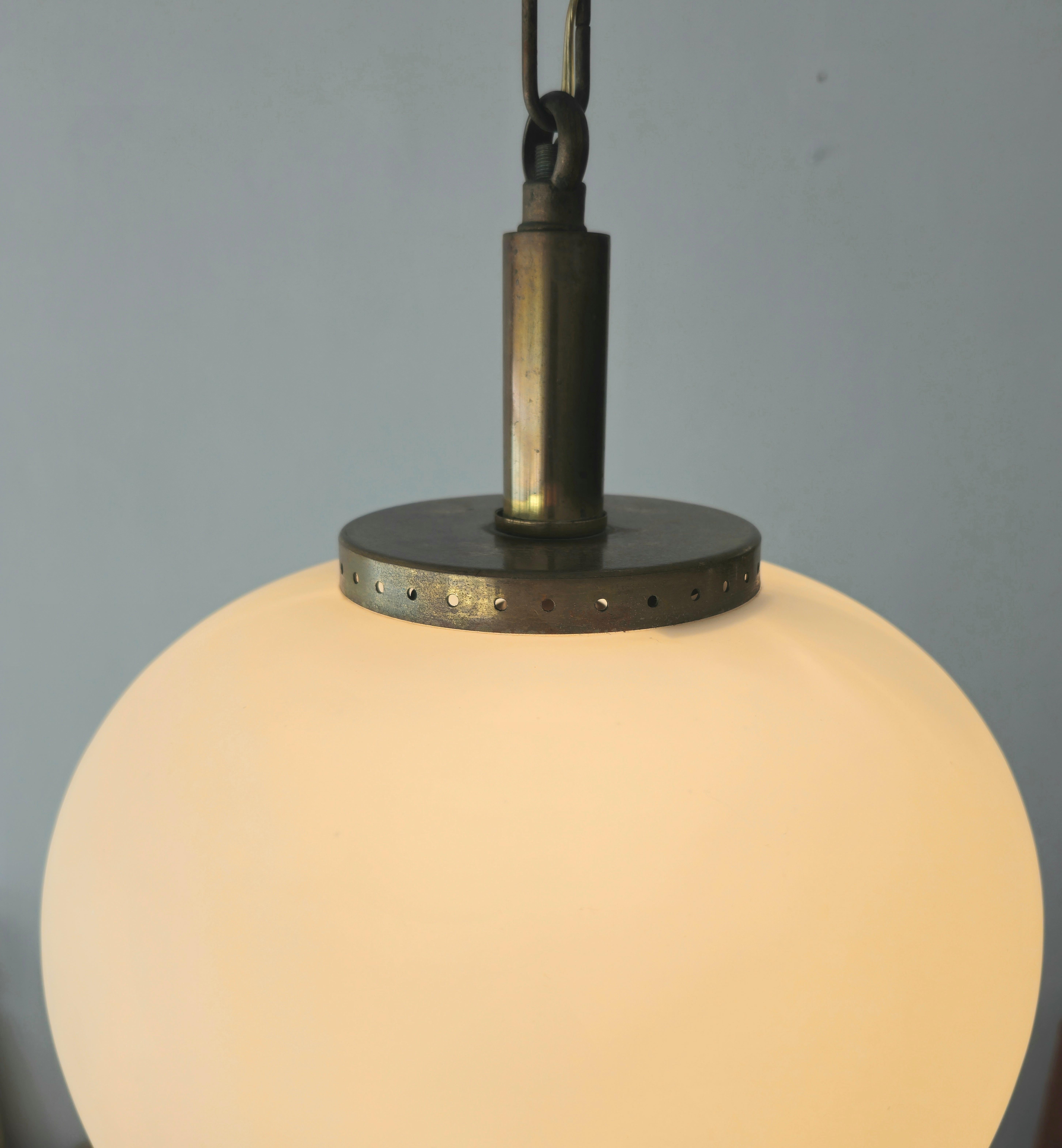 Mid-Centurty Modern Suspension Pendant  Glass Brass Caccia Dominioni Italy 1950s For Sale 4