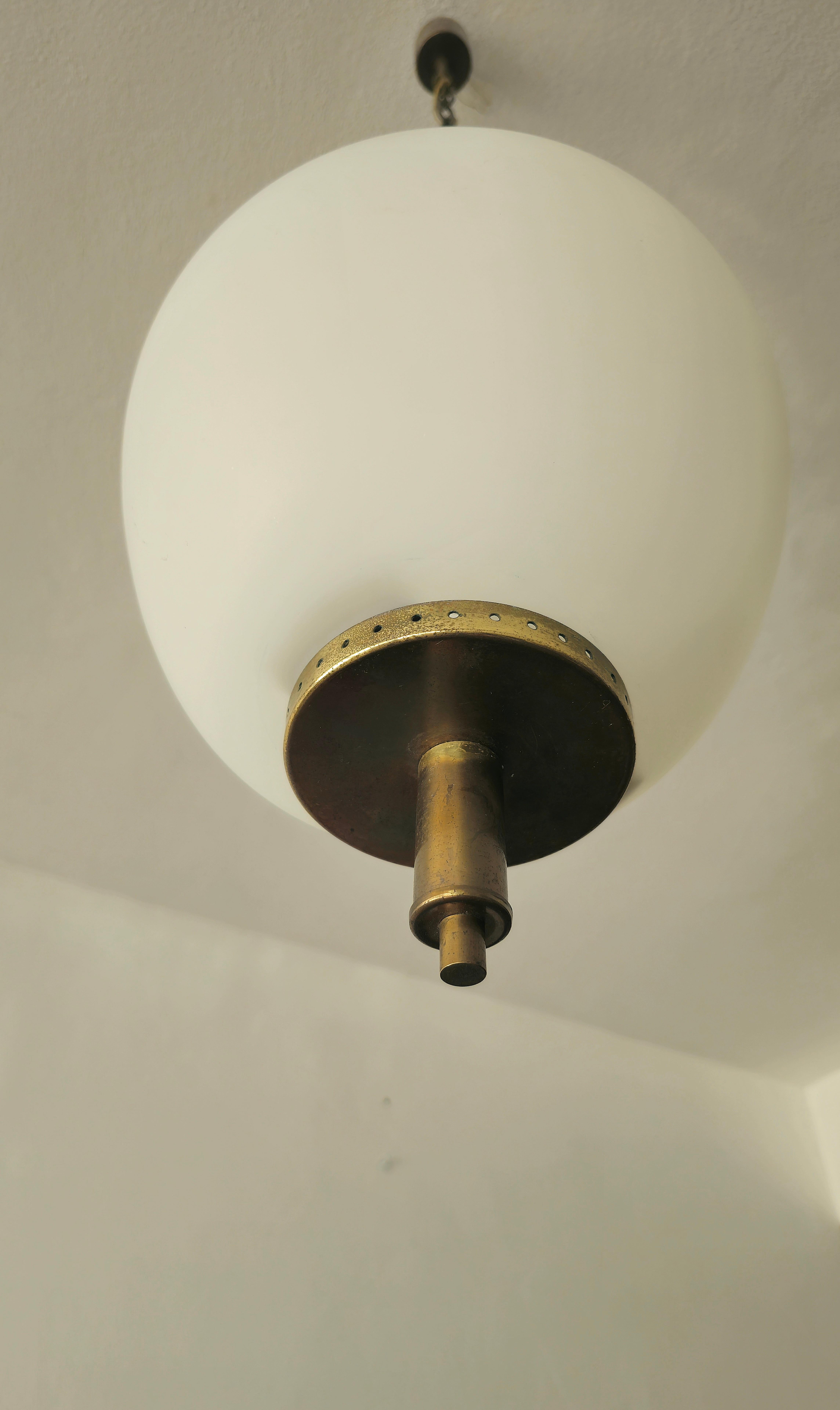 Mid-Century Modern Mid-Centurty Modern Suspension Pendant  Glass Brass Caccia Dominioni Italy 1950s For Sale