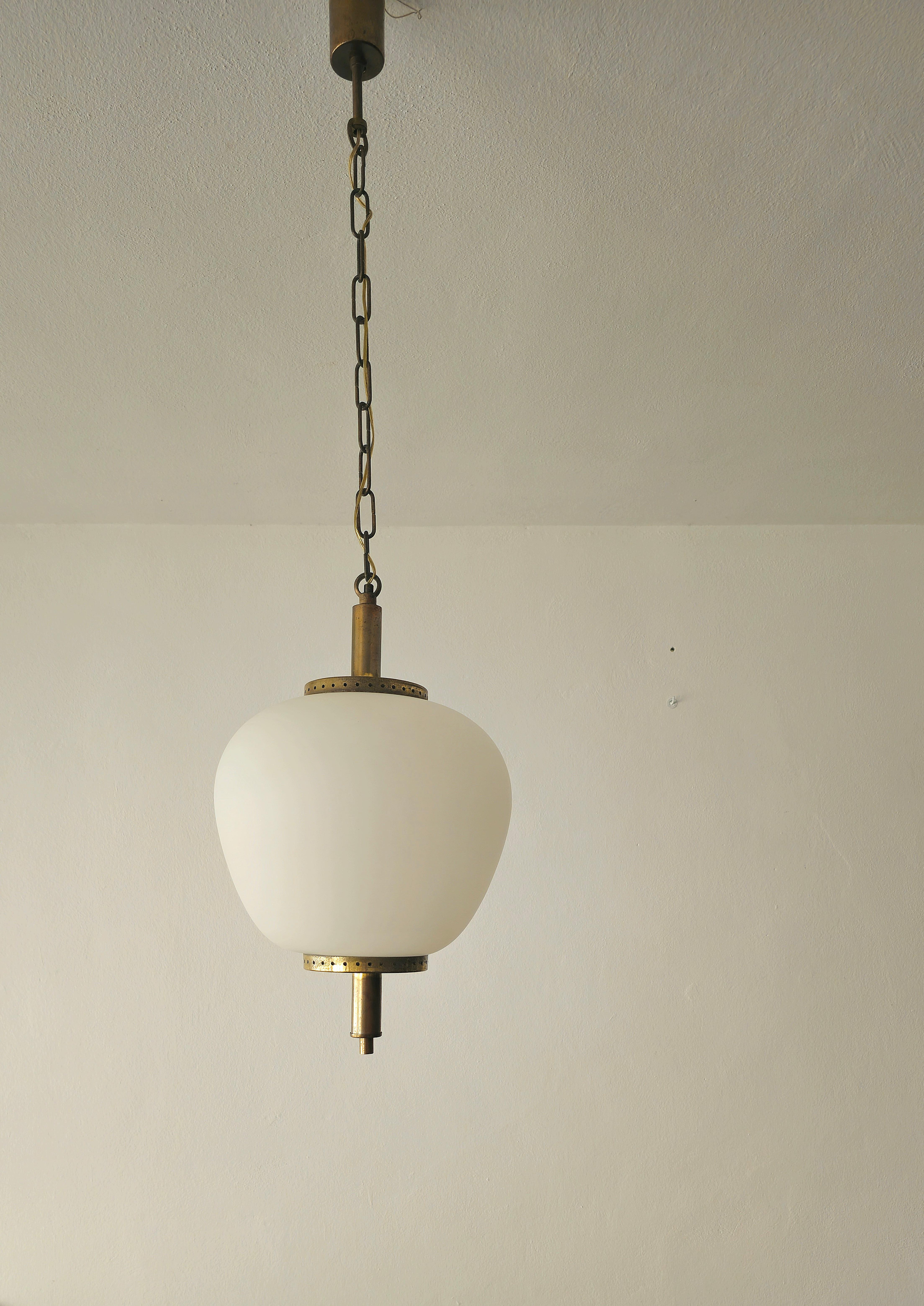Mid-Centurty Modern Suspension Pendant  Glass Brass Caccia Dominioni Italy 1950s For Sale 3