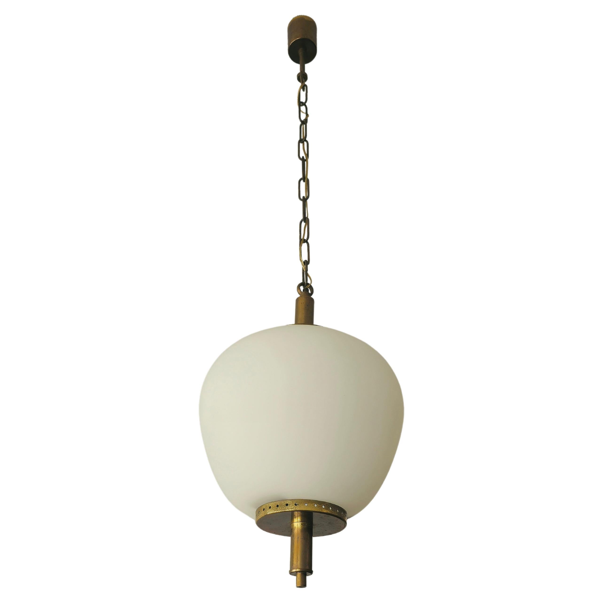 Mid-Centurty Modern Suspension Pendant  Glass Brass Caccia Dominioni Italy 1950s For Sale