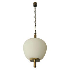 Mid-Centurty Modern Suspension Pendant  Glass Brass Caccia Dominioni Italy 1950s