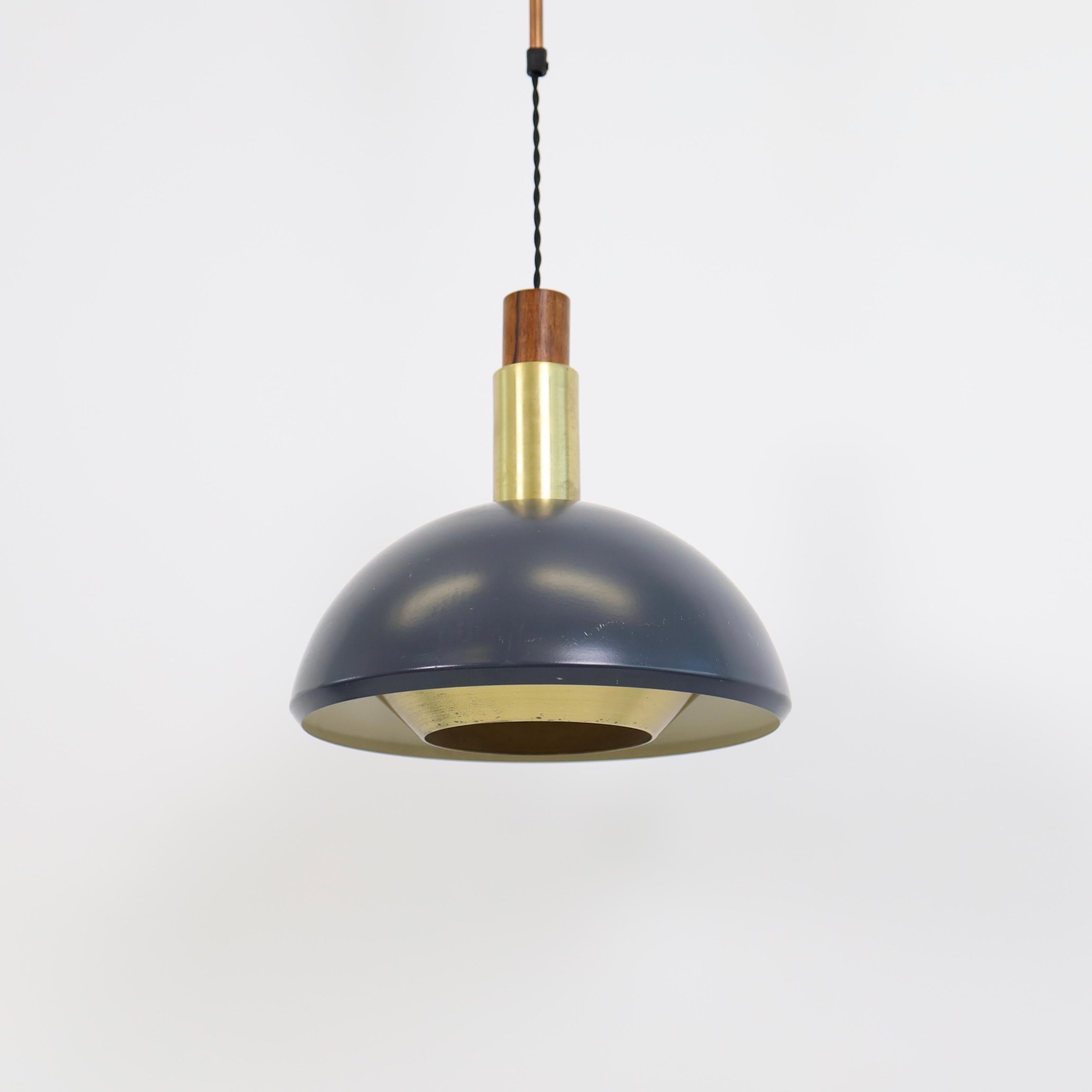 Teak Suspension pendant light by Svend Aage Holm Sorensen, 1960s, Denmark For Sale