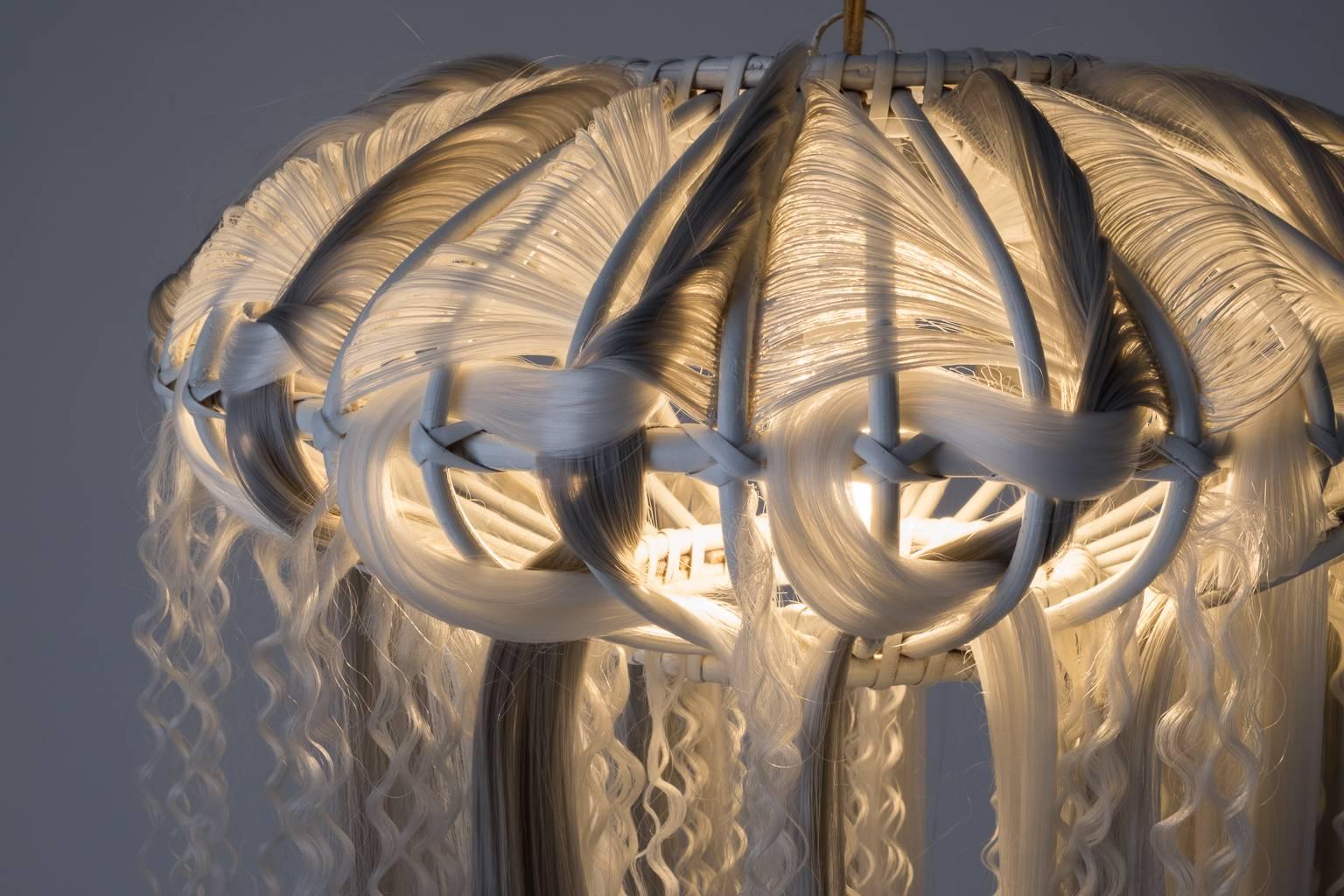 Suspension, Precious Ceiling Light, rattan and synthetic fibers, Art Modern 5