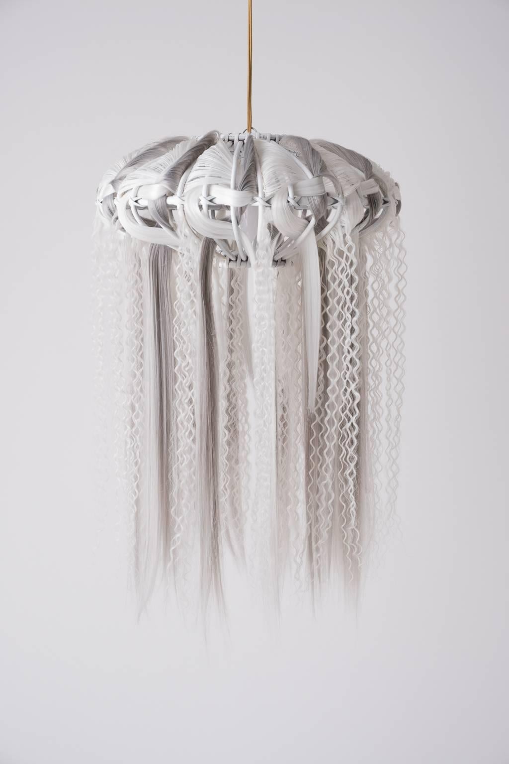 French Suspension, Precious Ceiling Light, rattan and synthetic fibers, Art Modern