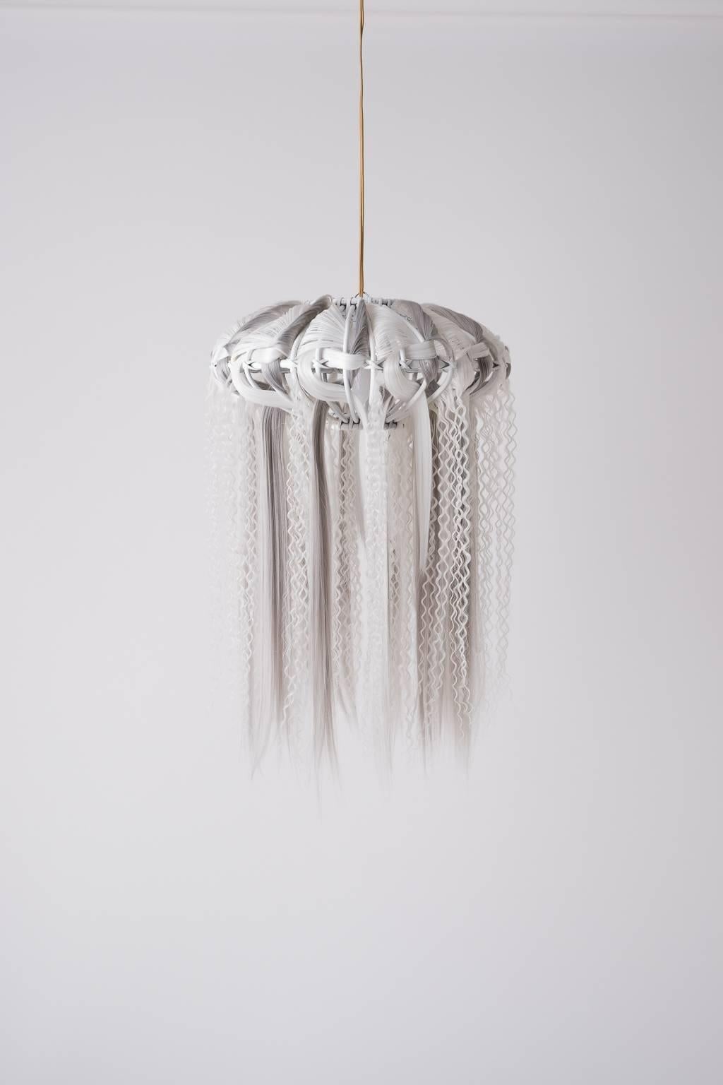 Suspension, Precious Ceiling Light, rattan and synthetic fibers, Art Modern In Excellent Condition In Saint-Ouen, FR