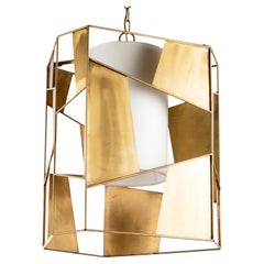 Suspension with brass structure and fabric inside lampshade