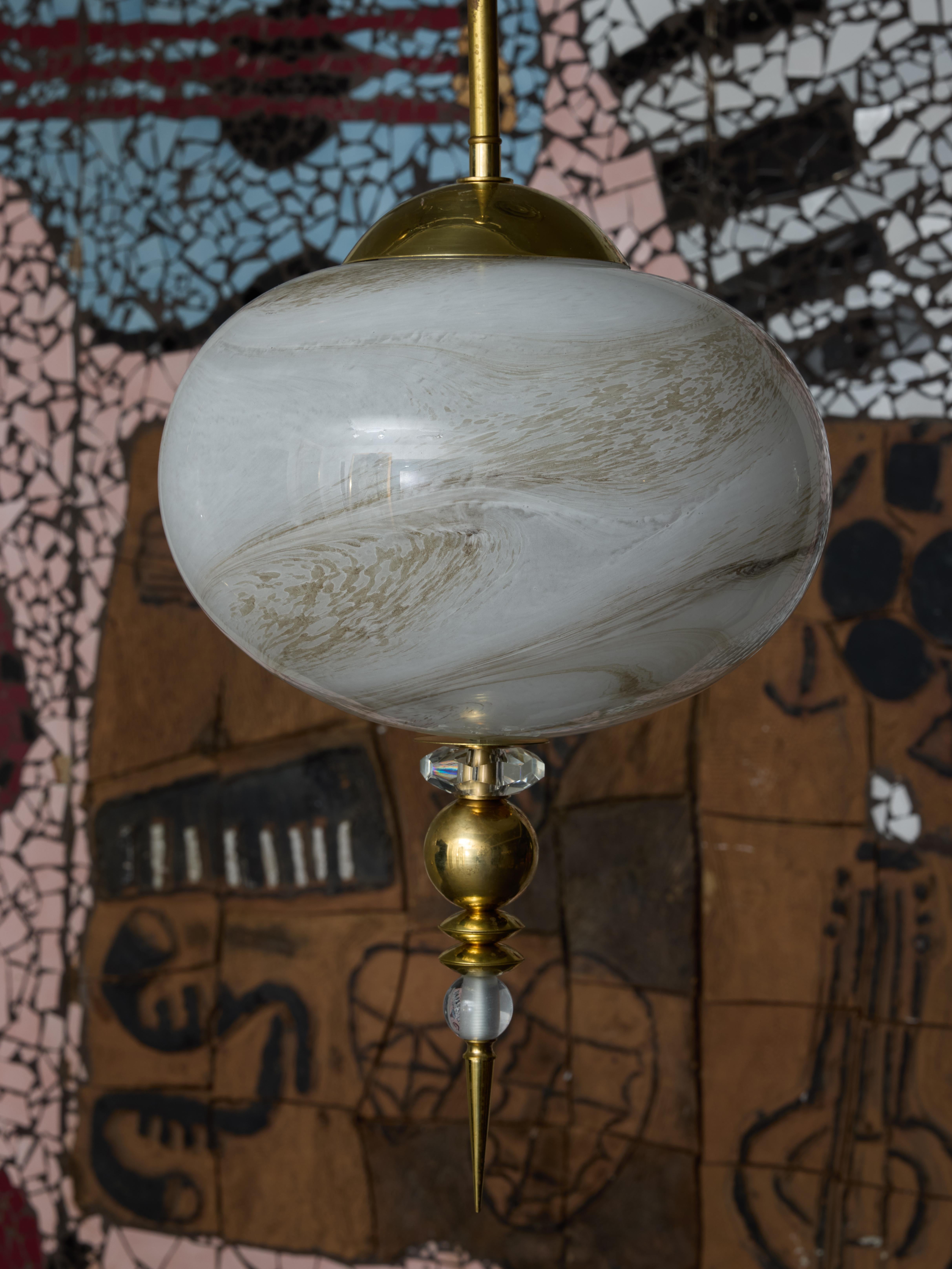 Italian Suspensions in Brass with Painted Glass Globes For Sale