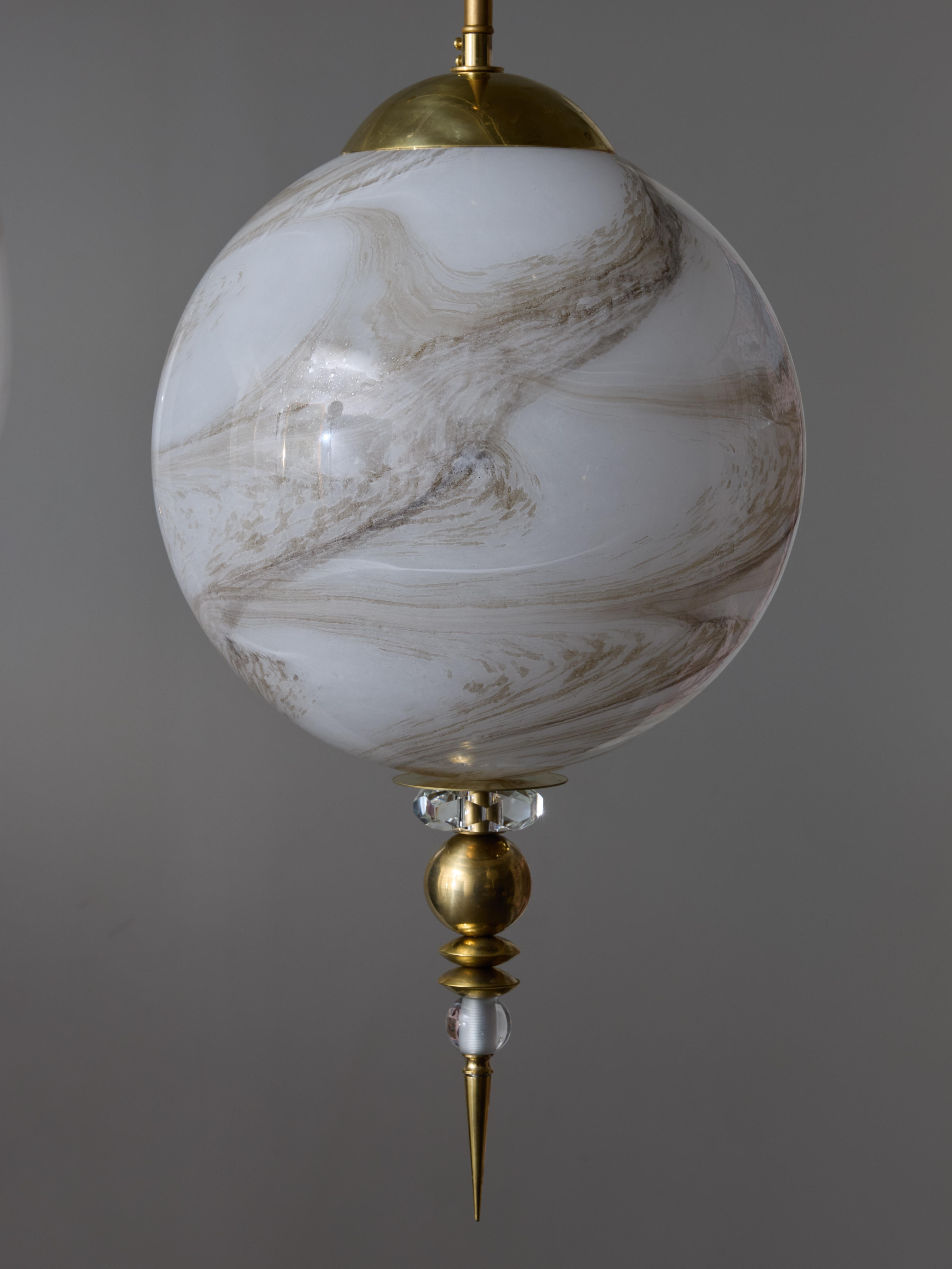 Suspensions in Brass with Painted Glass Globes In New Condition For Sale In Saint-Ouen, IDF
