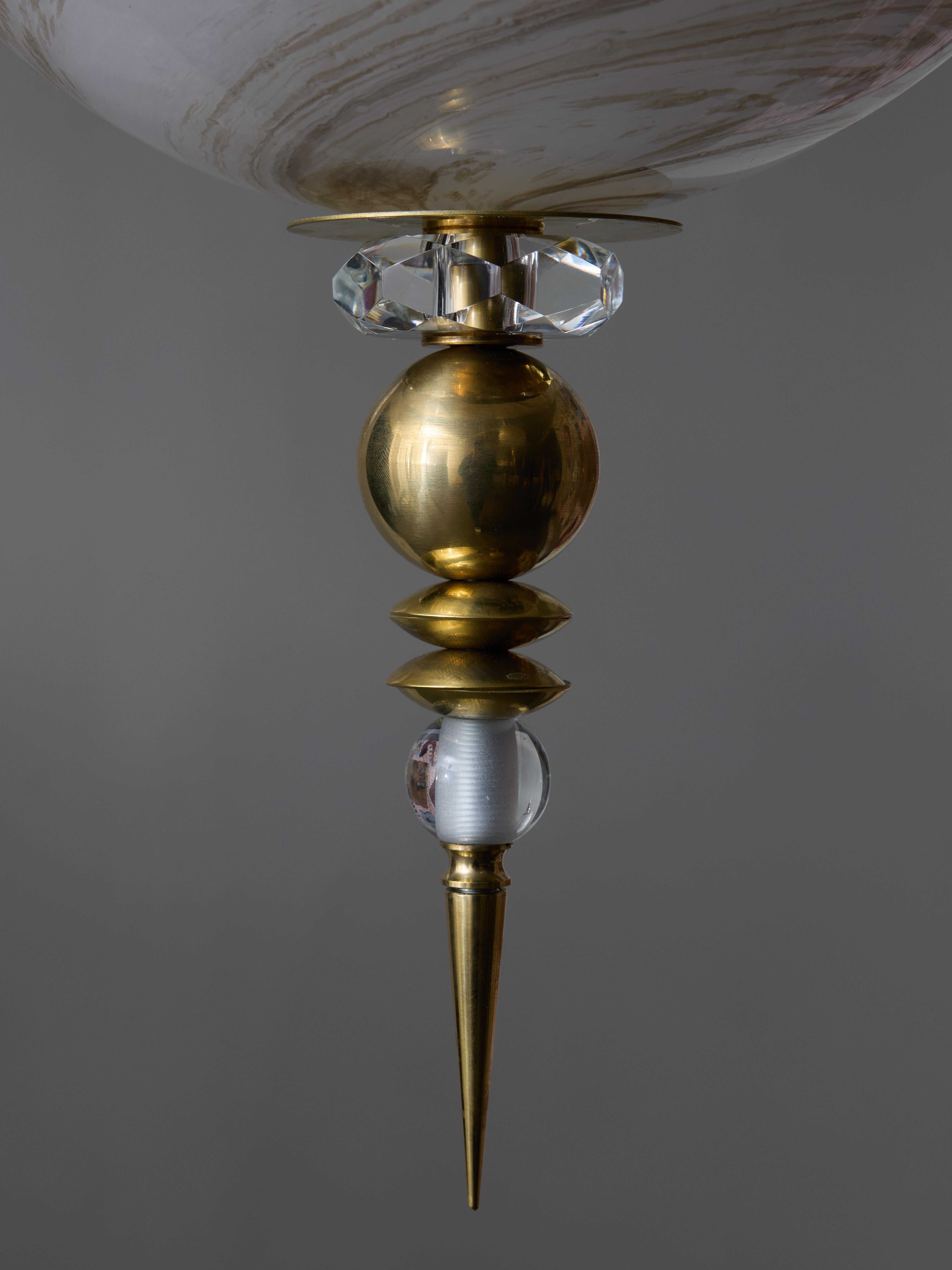 Suspensions in Brass with Painted Glass Globes For Sale 1