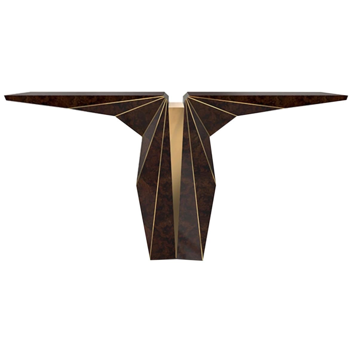 Suspicion Wood Console with Brass For Sale