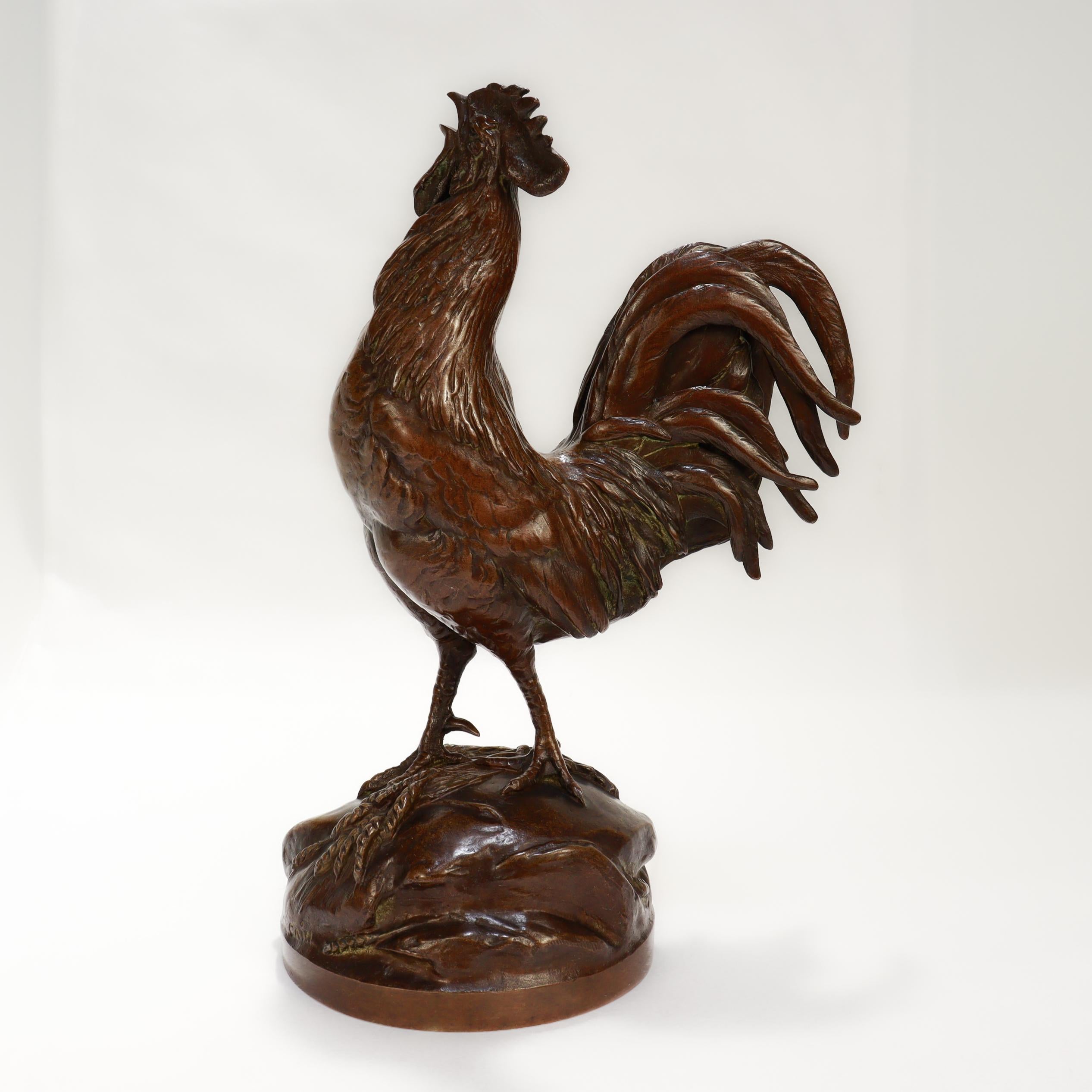 Susse Freres Coq Français Chantant Französisch Bronze Hahn Skulptur af. Aug. Kain (Belle Époque) im Angebot