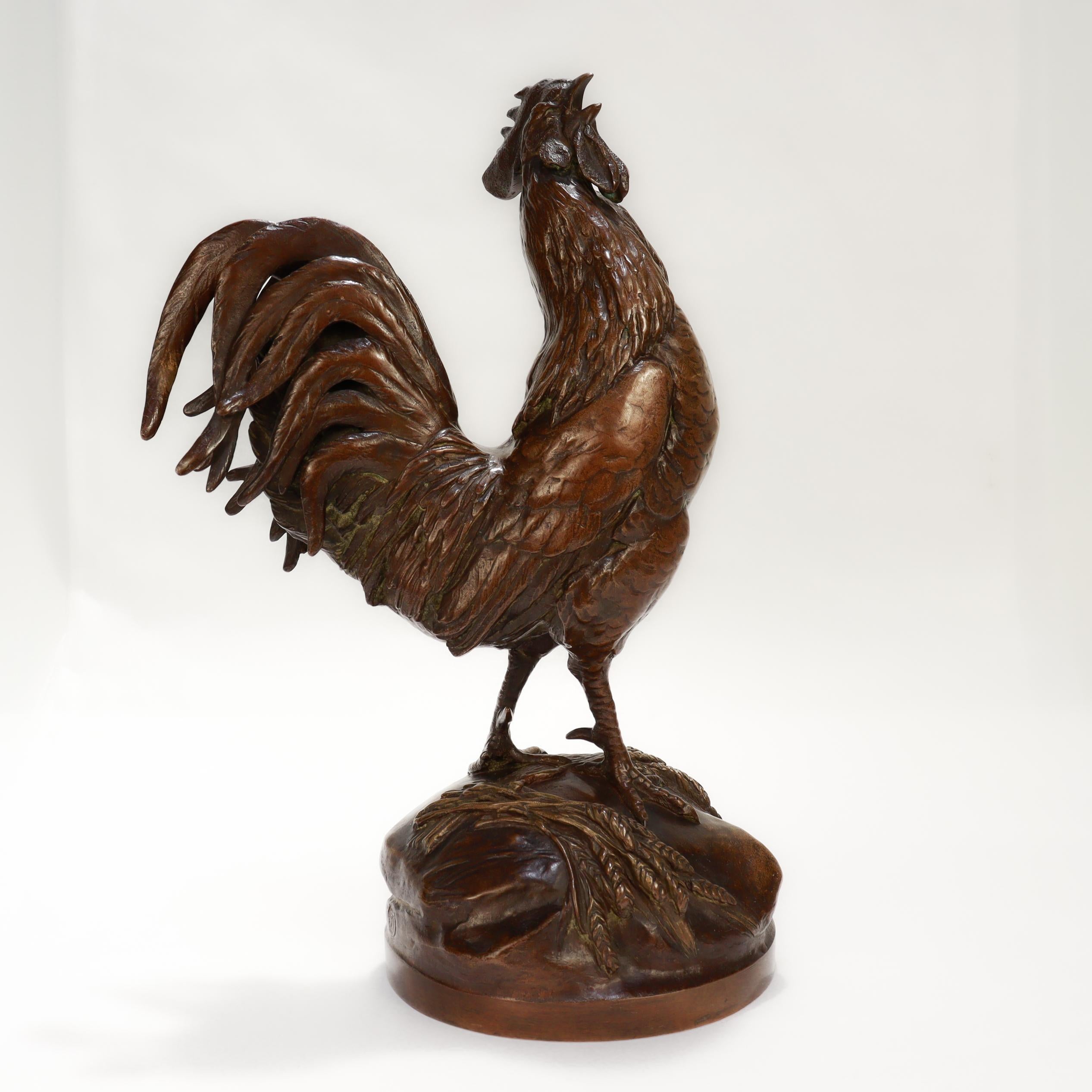Susse Freres Coq Français Chantant Französisch Bronze Hahn Skulptur af. Aug. Kain (20. Jahrhundert) im Angebot
