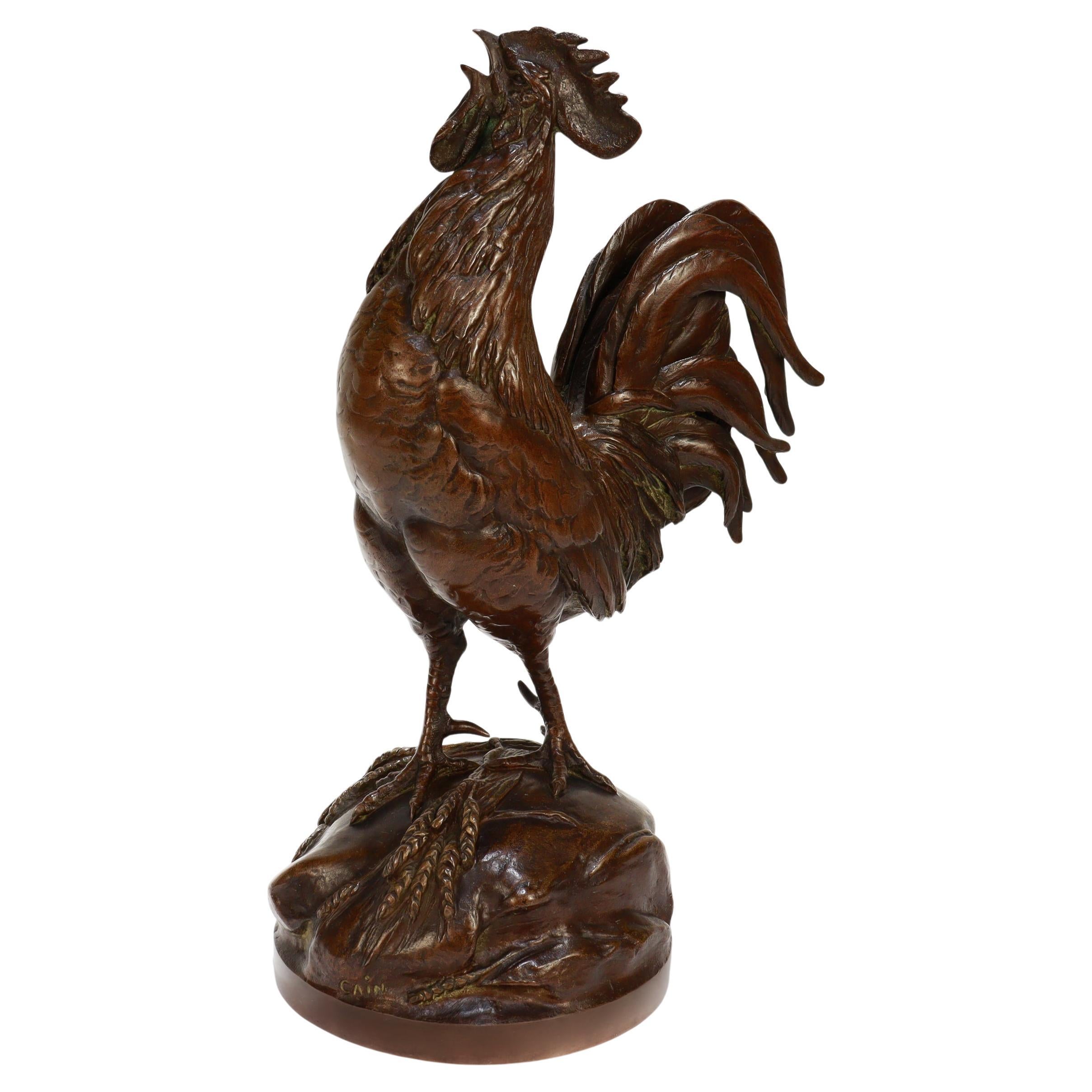 Susse Freres Coq Français Chantant French Bronze Rooster Sculpture af. Aug. Cain