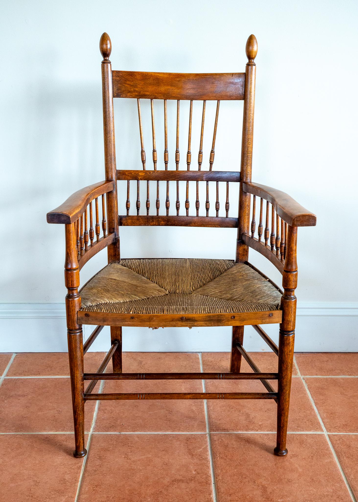 Hand-Carved Sussex Chair Liberty Arts & Crafts William Birch E.G. Punnett Morris Style 1900s For Sale