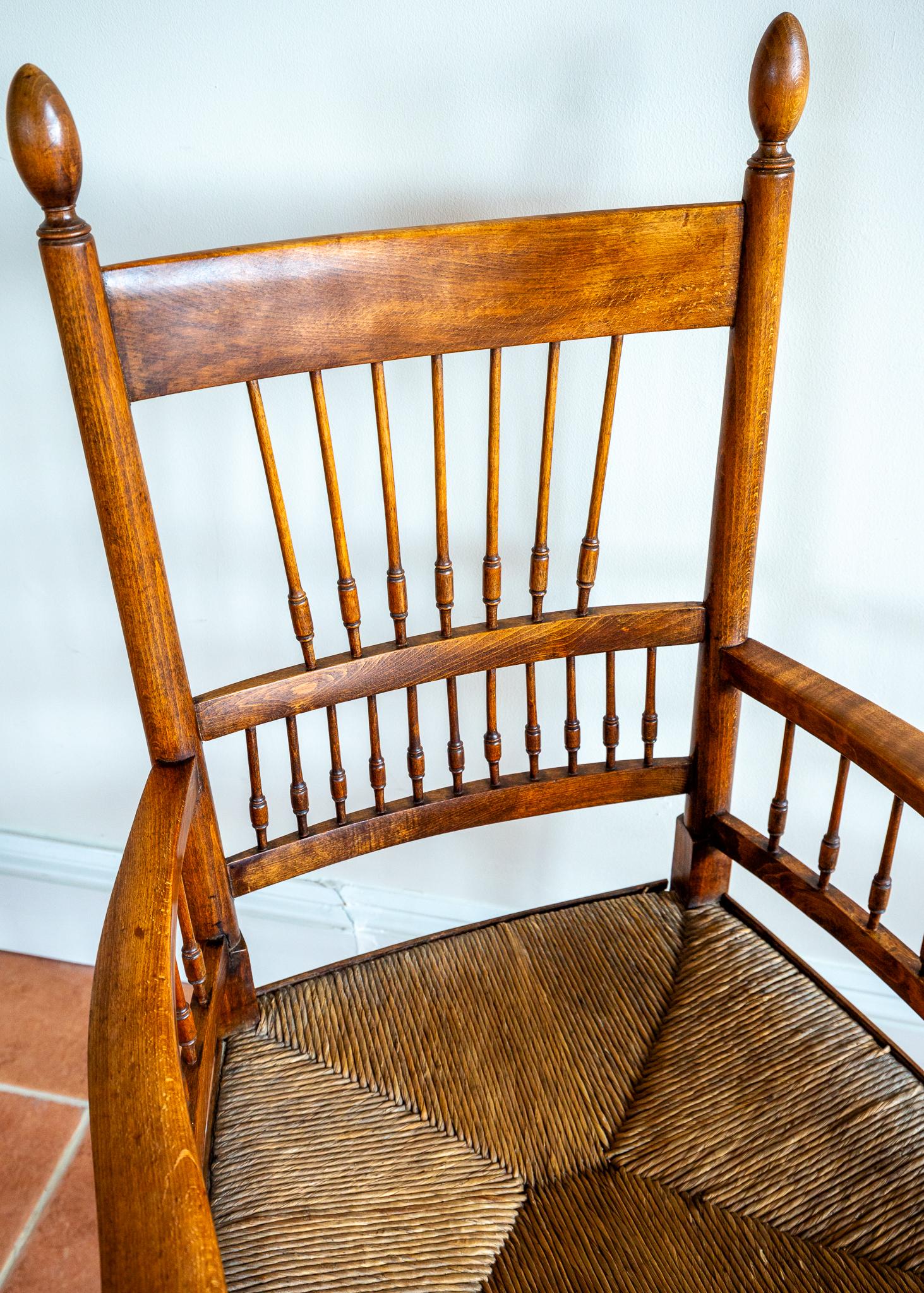 Rush Sussex Chair Liberty Arts & Crafts William Birch E.G. Punnett Morris Style 1900s For Sale