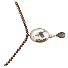 Sussex Crystal Pendant Necklace with Pheasant Motif and Topaz Drop, 1900