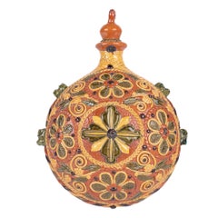 Sussex Slipware Keramik Floral Pilgrim Flask & Deckel aus Sussex
