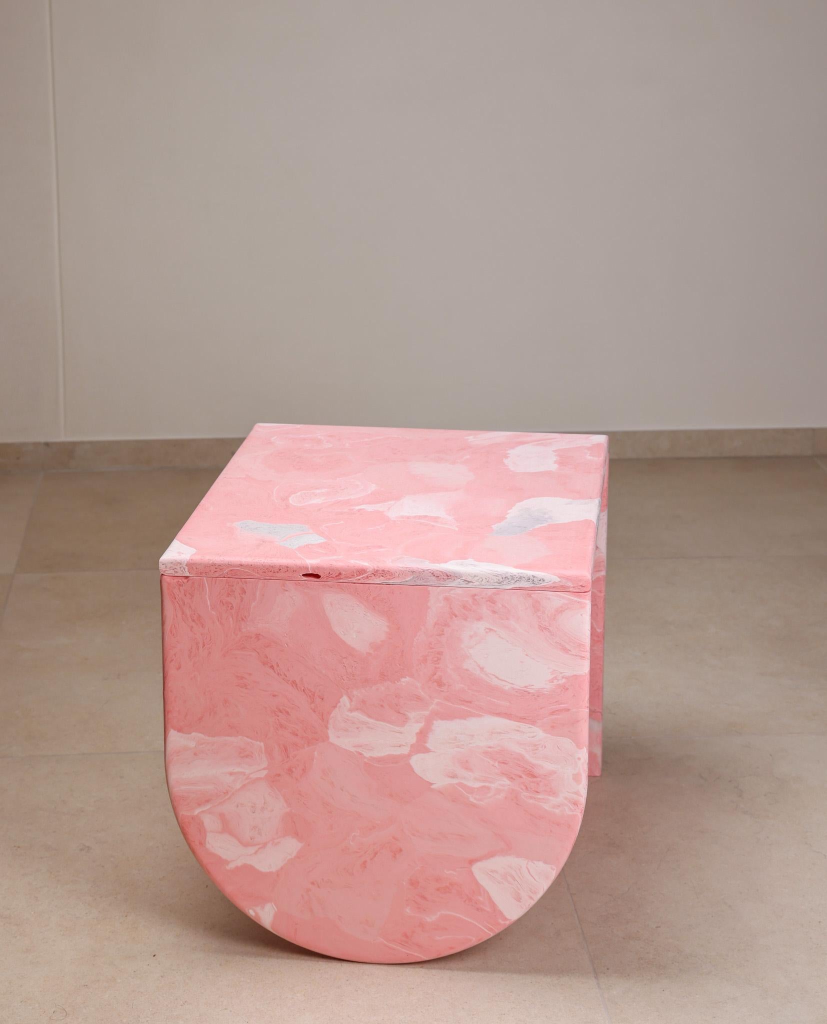 Modern Contemporary Pink Coffee Table Handcrafted 100% Recycled Plastic by Anqa Studios For Sale